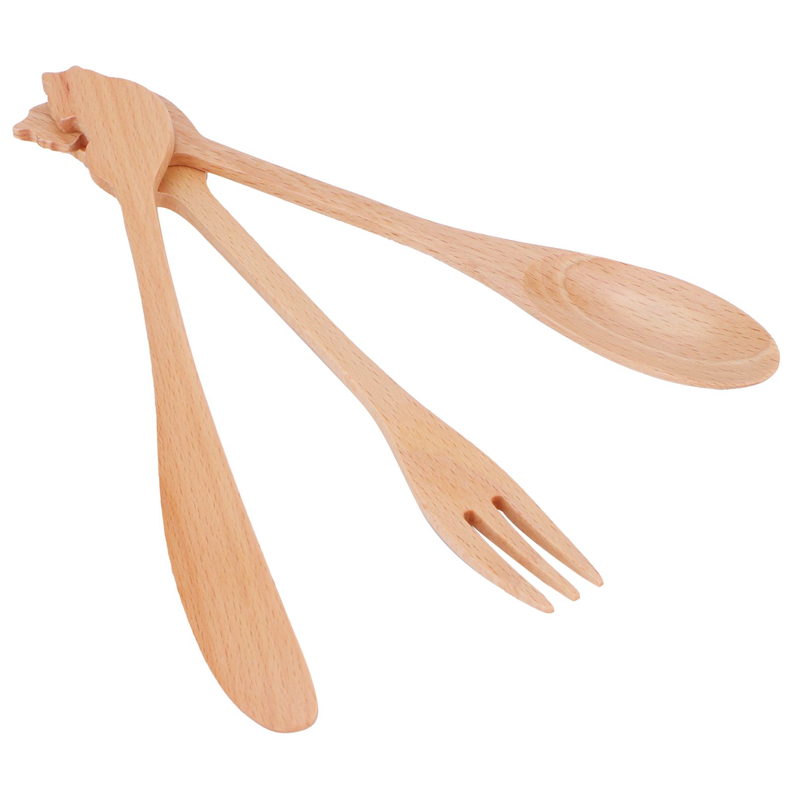 Japanese Style Cutlery Set Long Handle Wooden Spoon Fork Knife Kitchen Cooking view 4