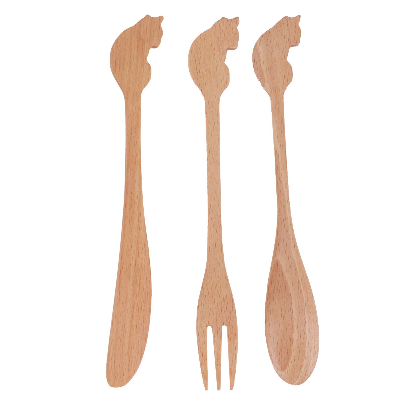 Japanese Style Cutlery Set Long Handle Wooden Spoon Fork Knife Kitchen Cooking view 6