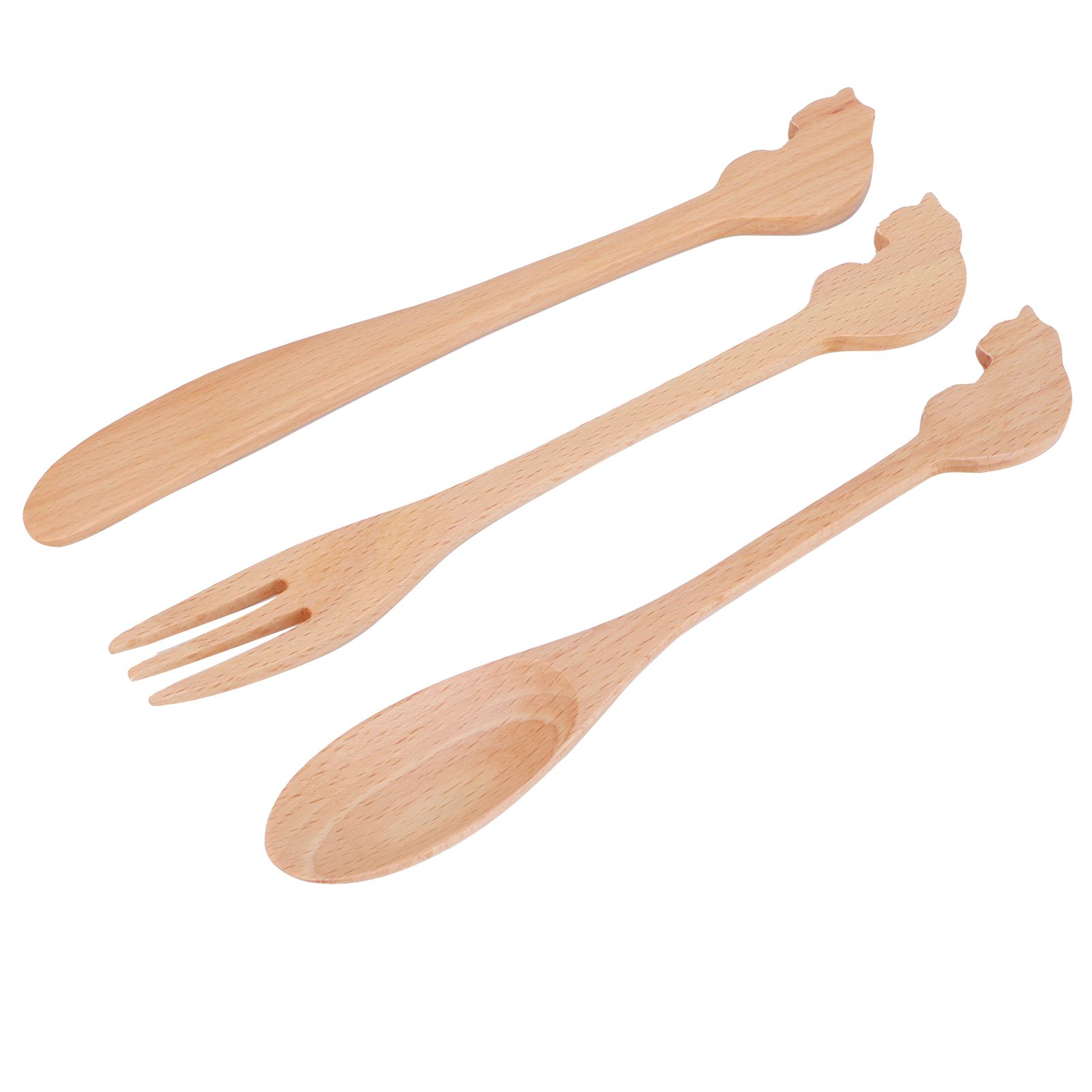 Japanese Style Cutlery Set Long Handle Wooden Spoon Fork Knife Kitchen Cooking view 8