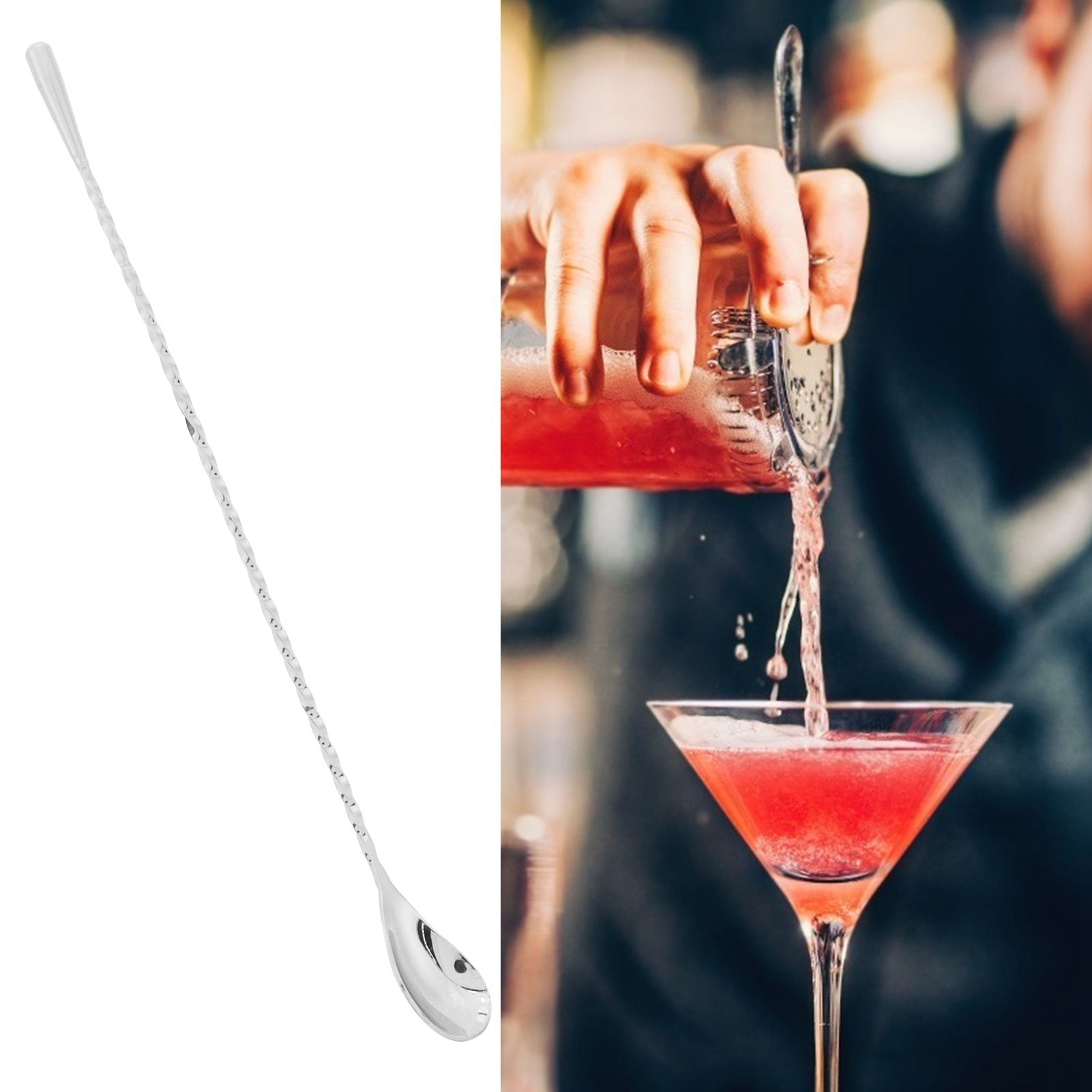 Mixing Spoon Stainless Steel Long Handle Cocktail Stirring Spoon Bartending view 11