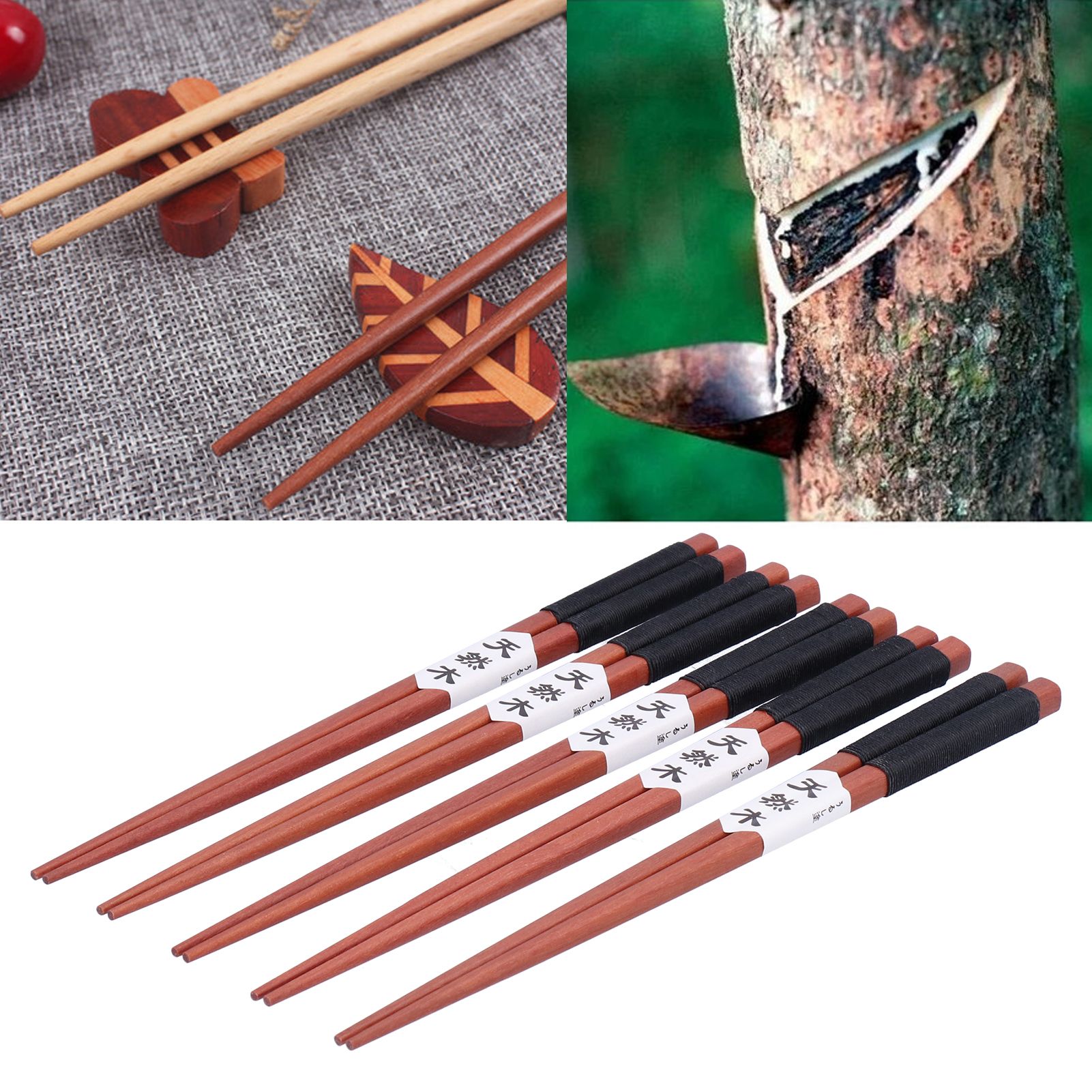 5Pairs Wooden Chopsticks Tangled Line NonSlip Sushi Chopsticks for Hotel view 12
