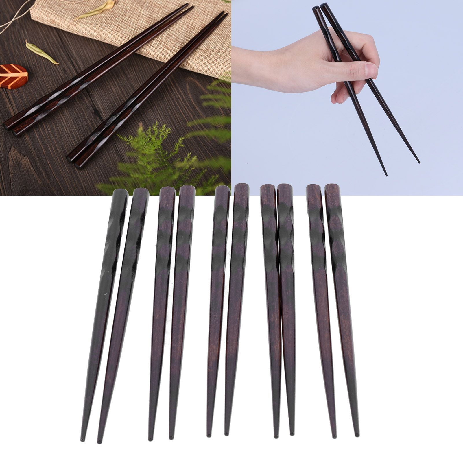 5 Pair Chopsticks Japanese Style Reusable Wood Chopstick Tableware Kitchen view 12