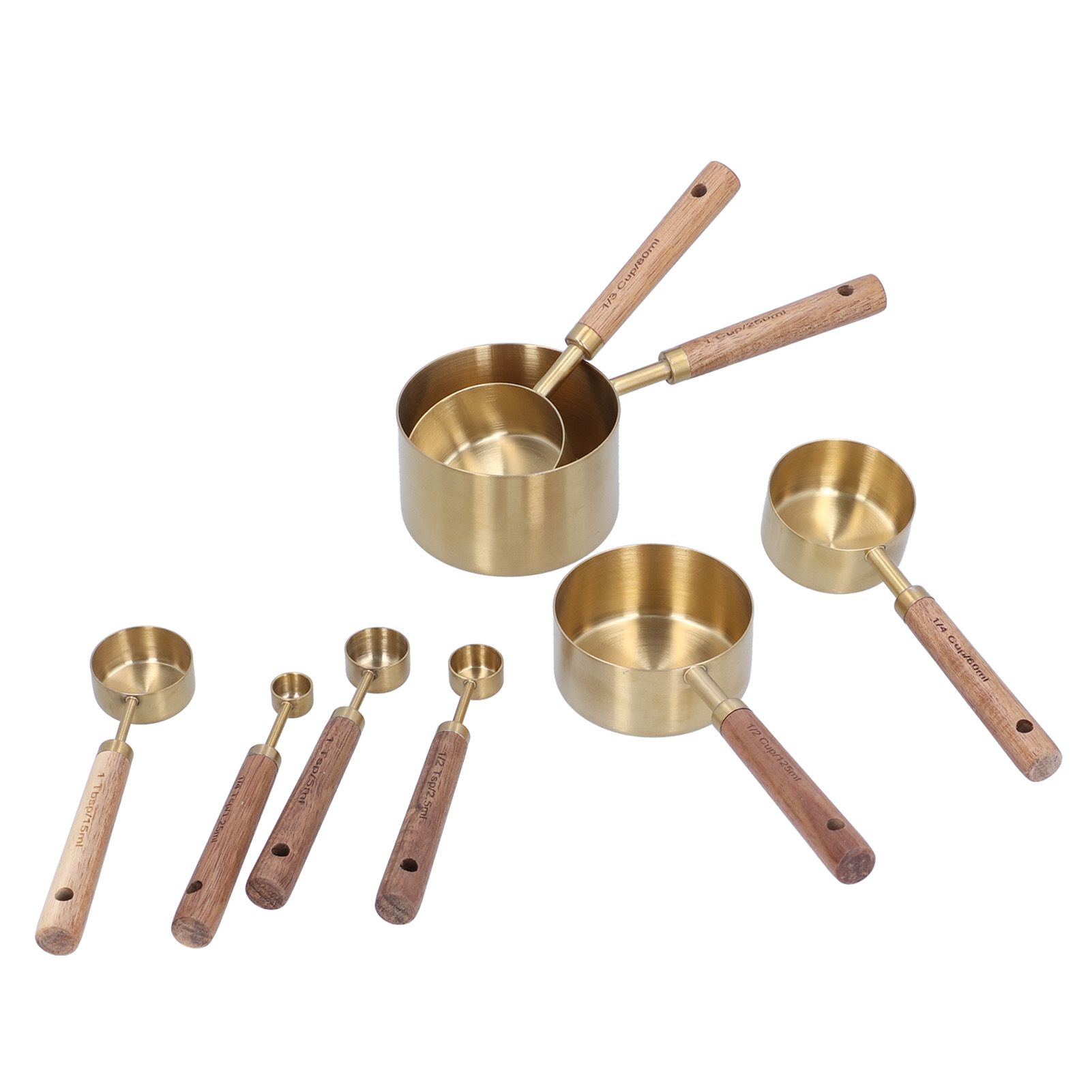 8Pcs Stainless Steel Measuring Cup with Wooden Handle Bartending Scale