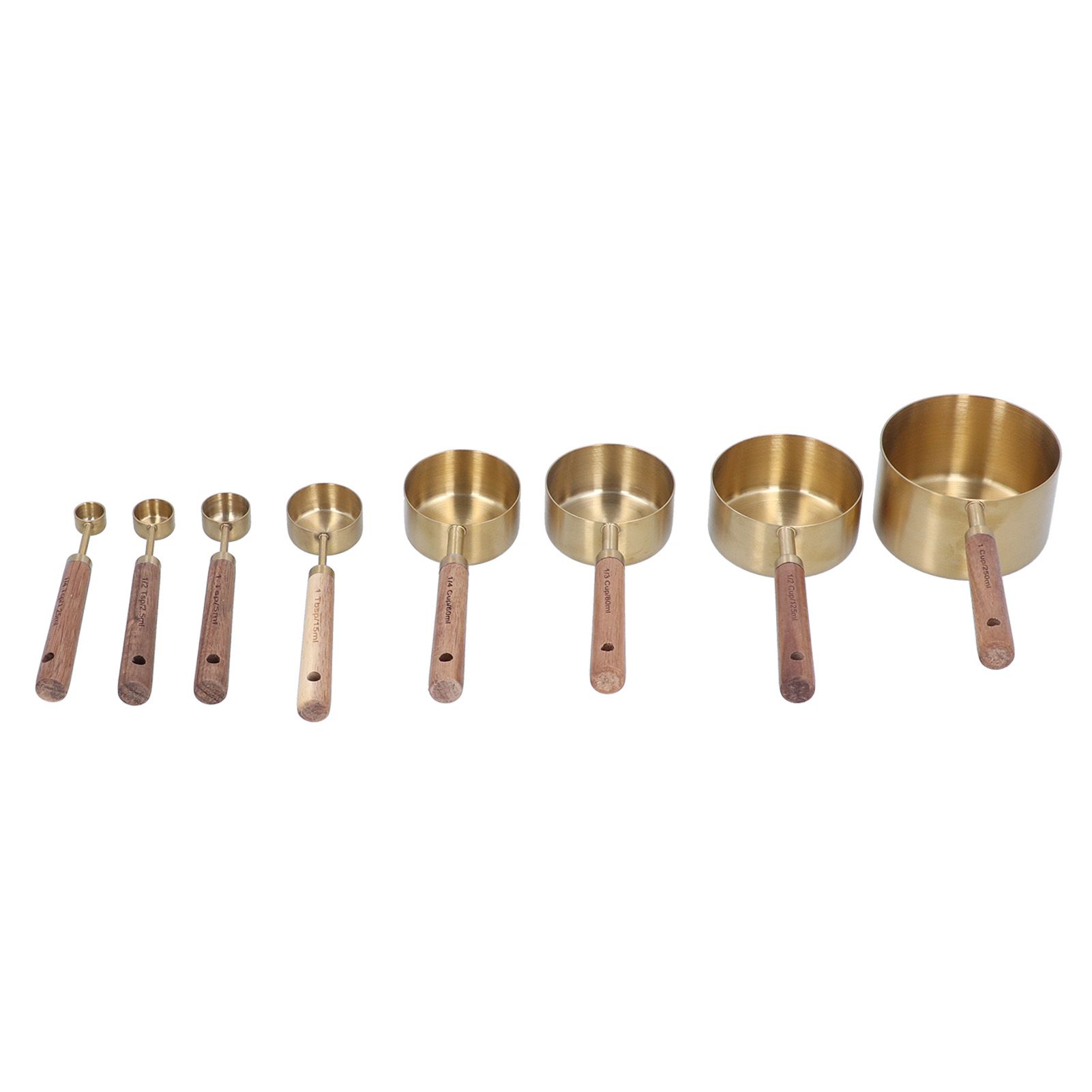 8Pcs Stainless Steel Measuring Cup with Wooden Handle Bartending Scale view 2
