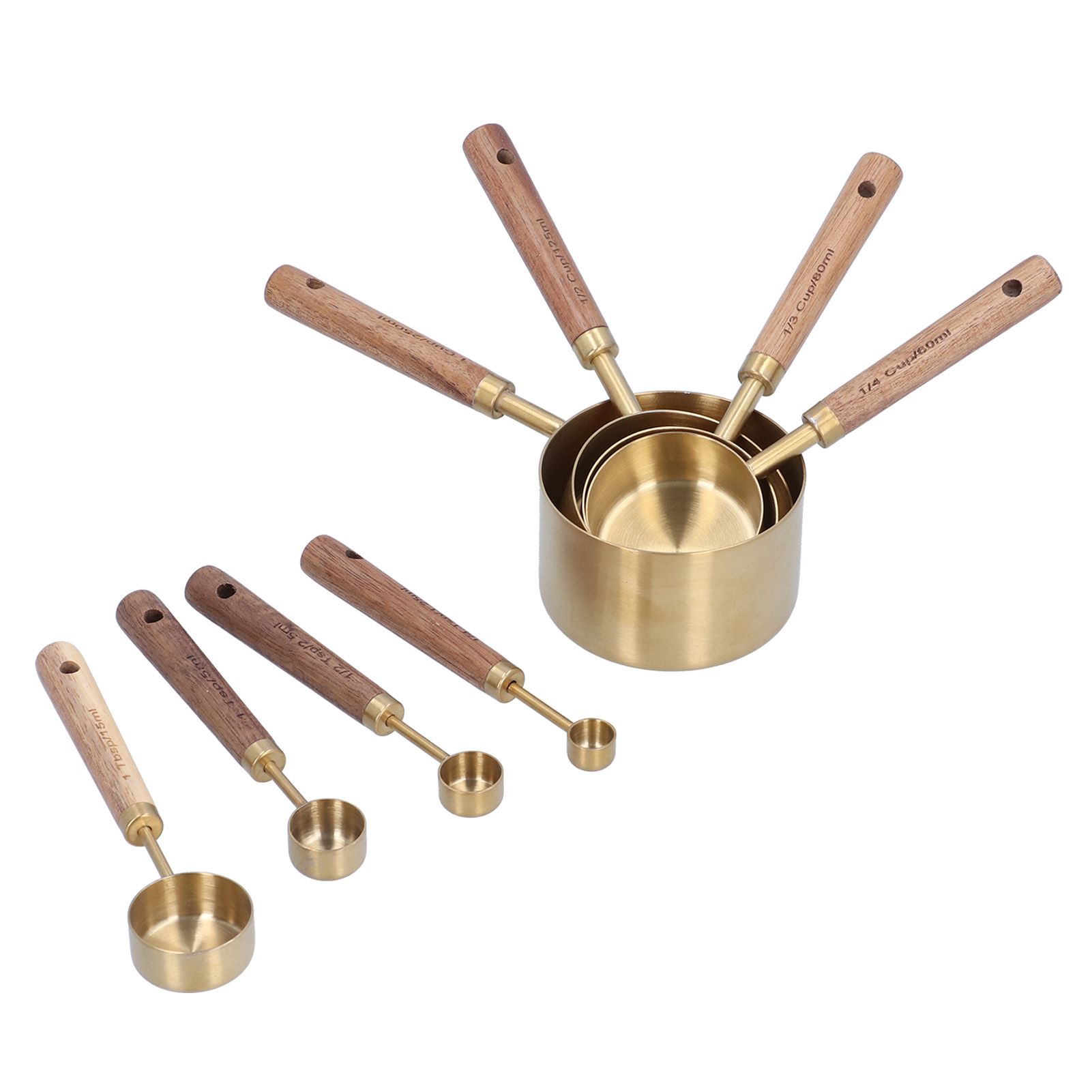 8Pcs Stainless Steel Measuring Cup with Wooden Handle Bartending Scale view 3