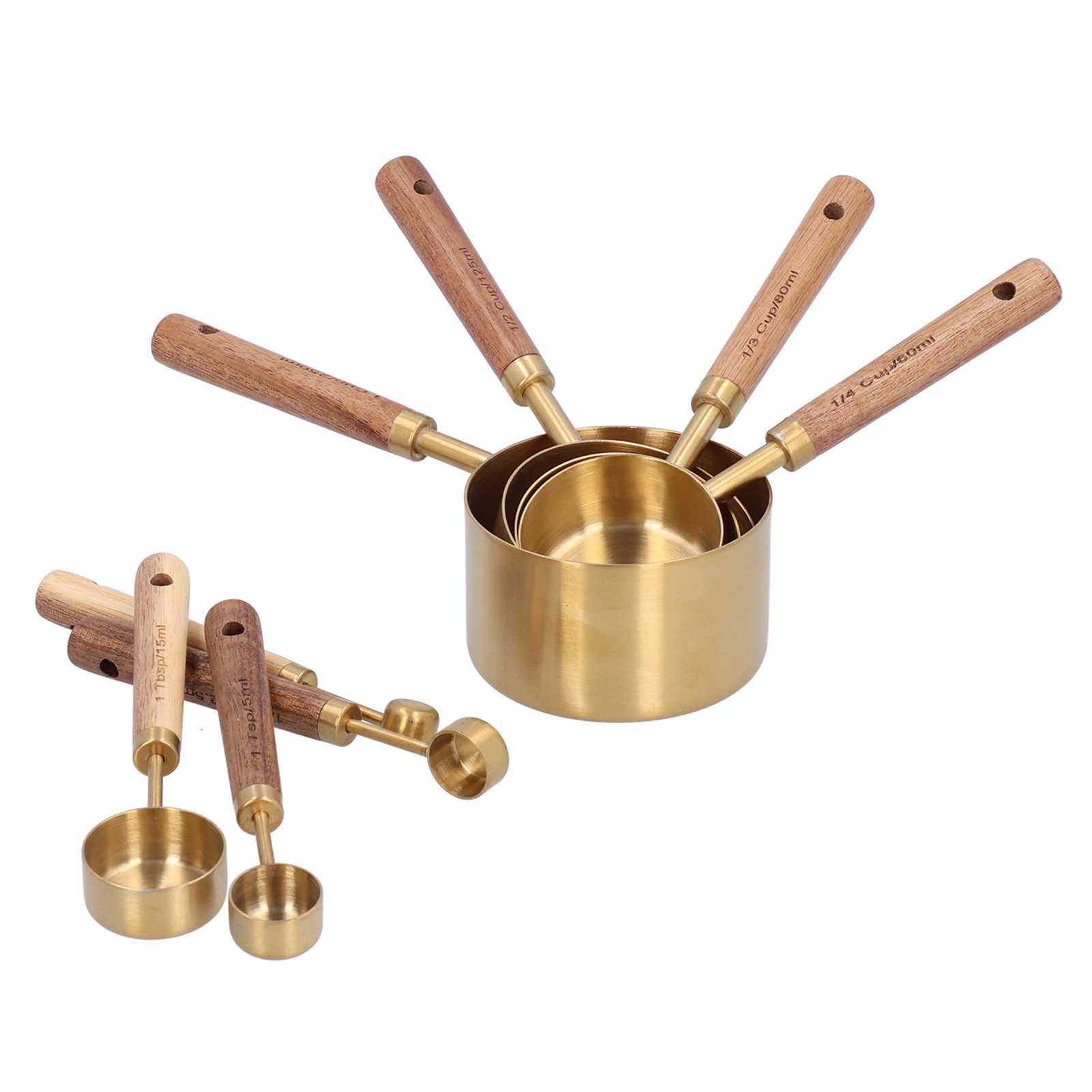 8Pcs Stainless Steel Measuring Cup with Wooden Handle Bartending Scale view 4