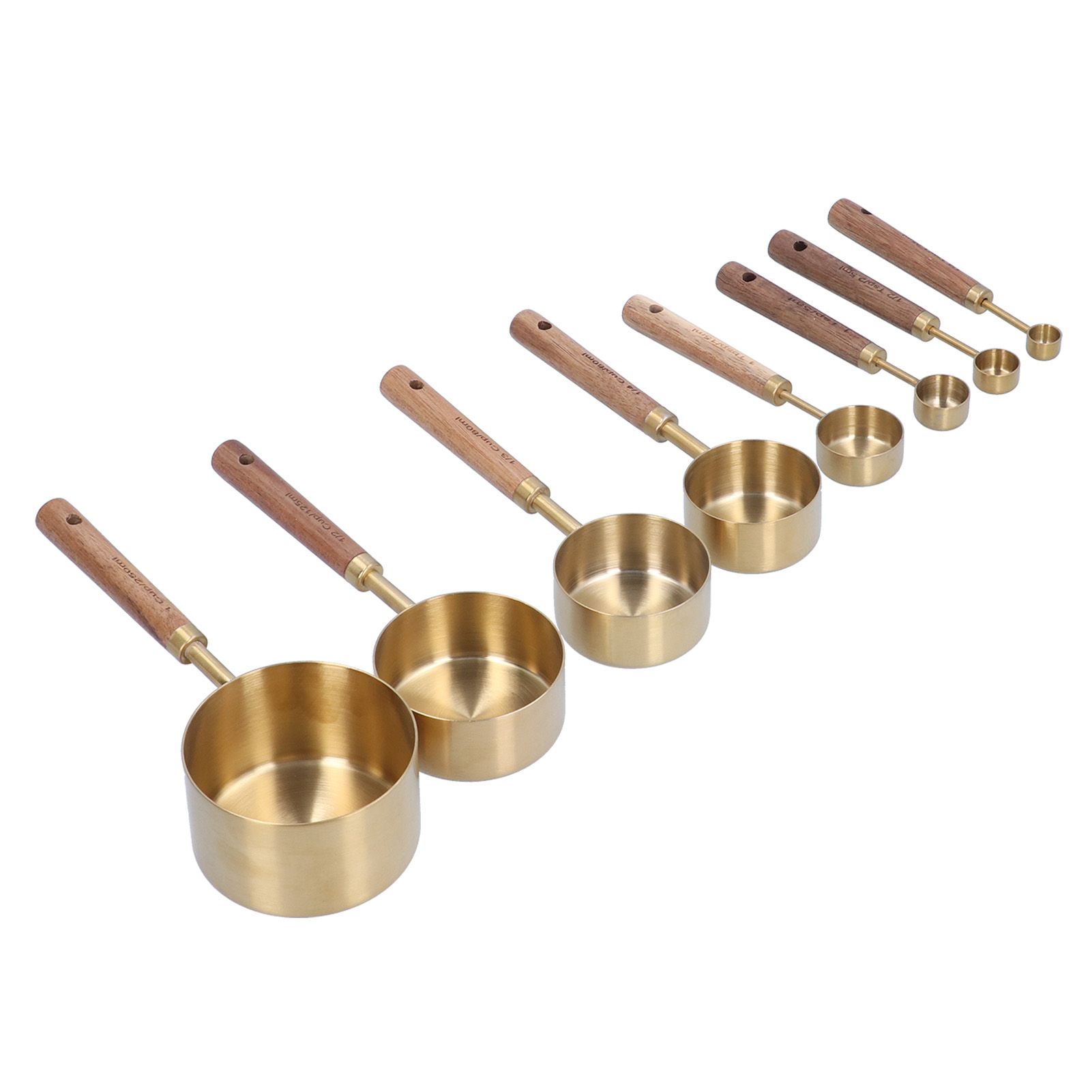 8Pcs Stainless Steel Measuring Cup with Wooden Handle Bartending Scale view 5