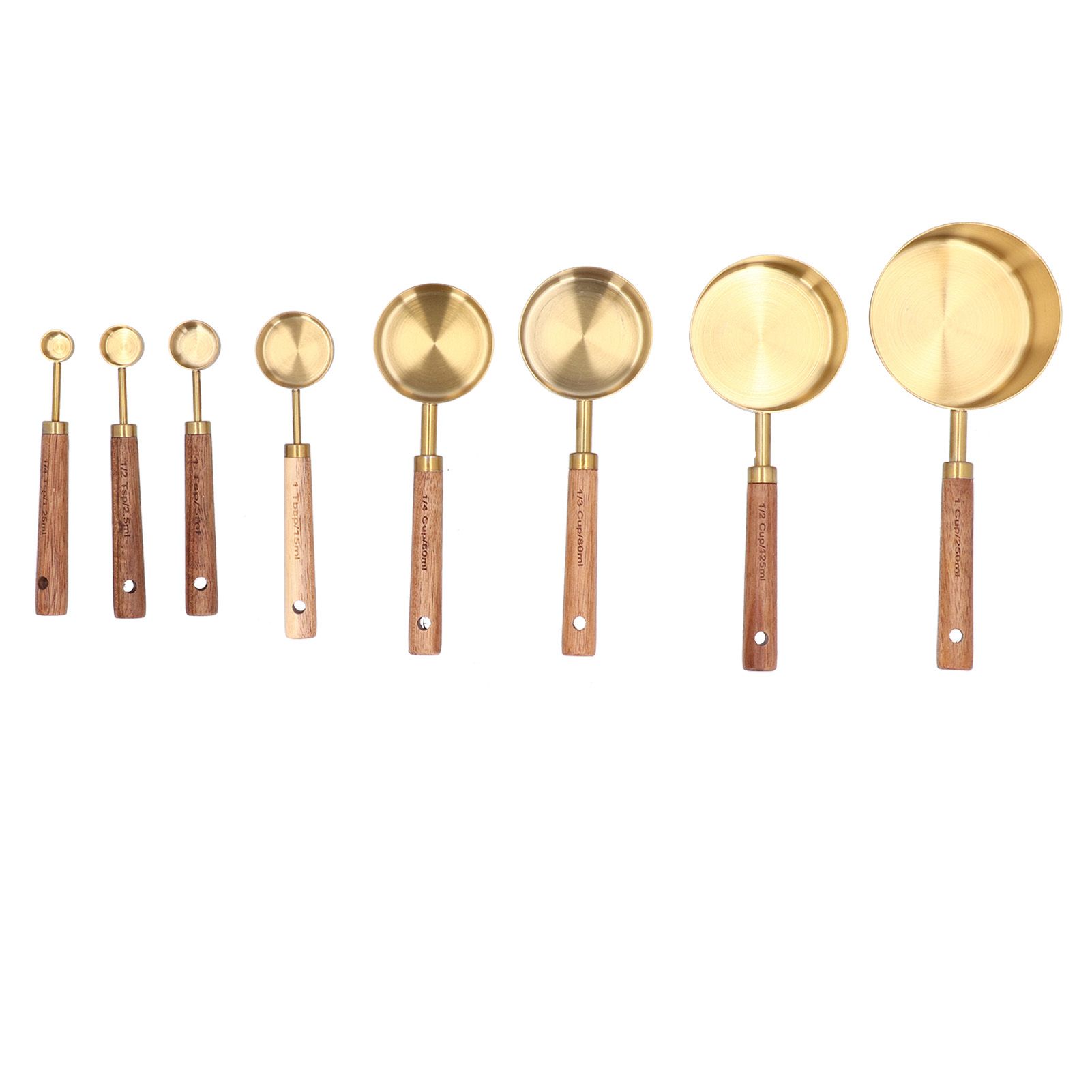 8Pcs Stainless Steel Measuring Cup with Wooden Handle Bartending Scale view 8