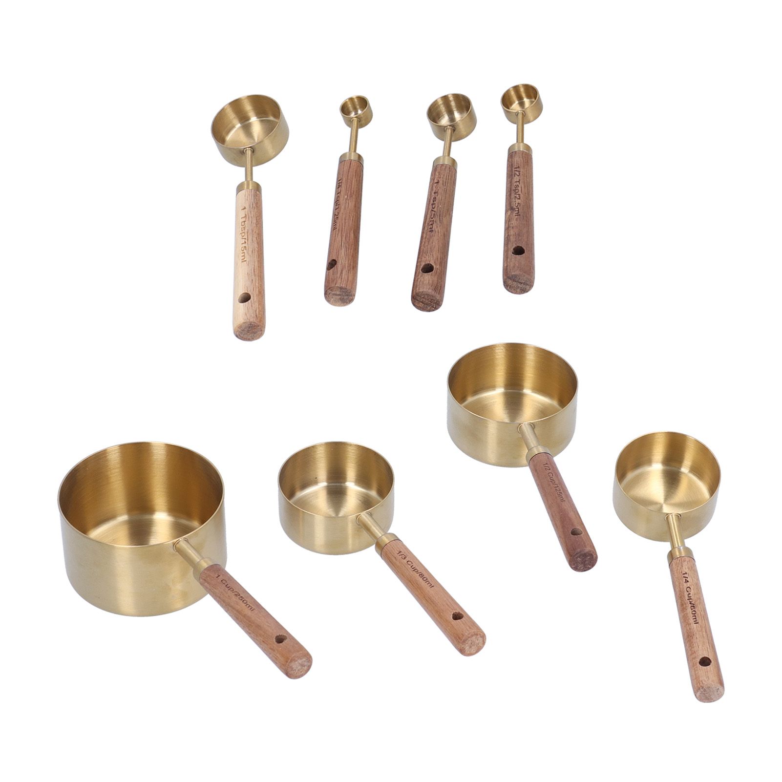 8Pcs Stainless Steel Measuring Cup with Wooden Handle Bartending Scale view 9