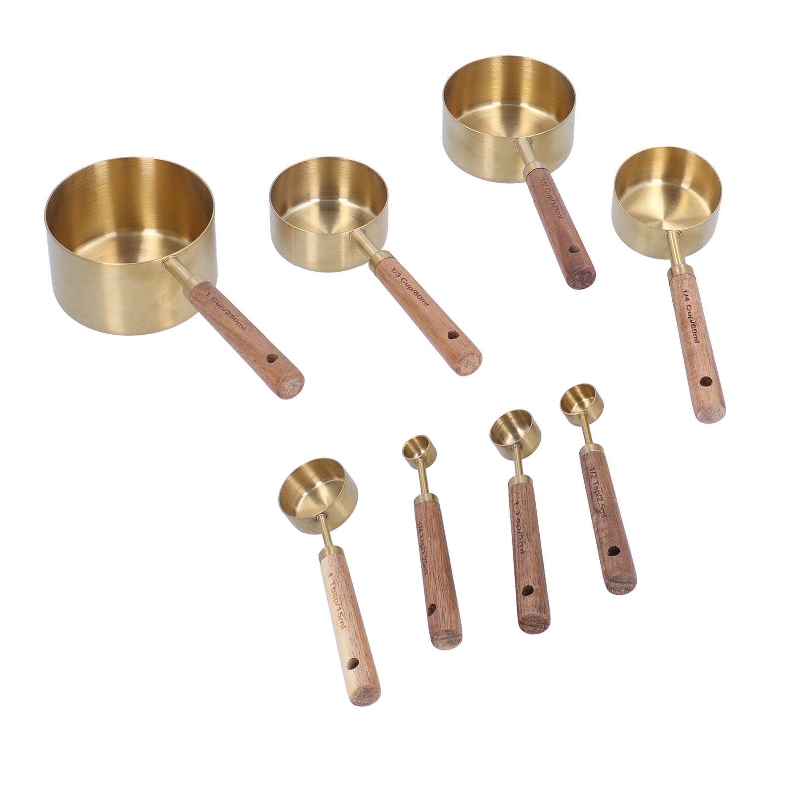 8Pcs Stainless Steel Measuring Cup with Wooden Handle Bartending Scale view 10