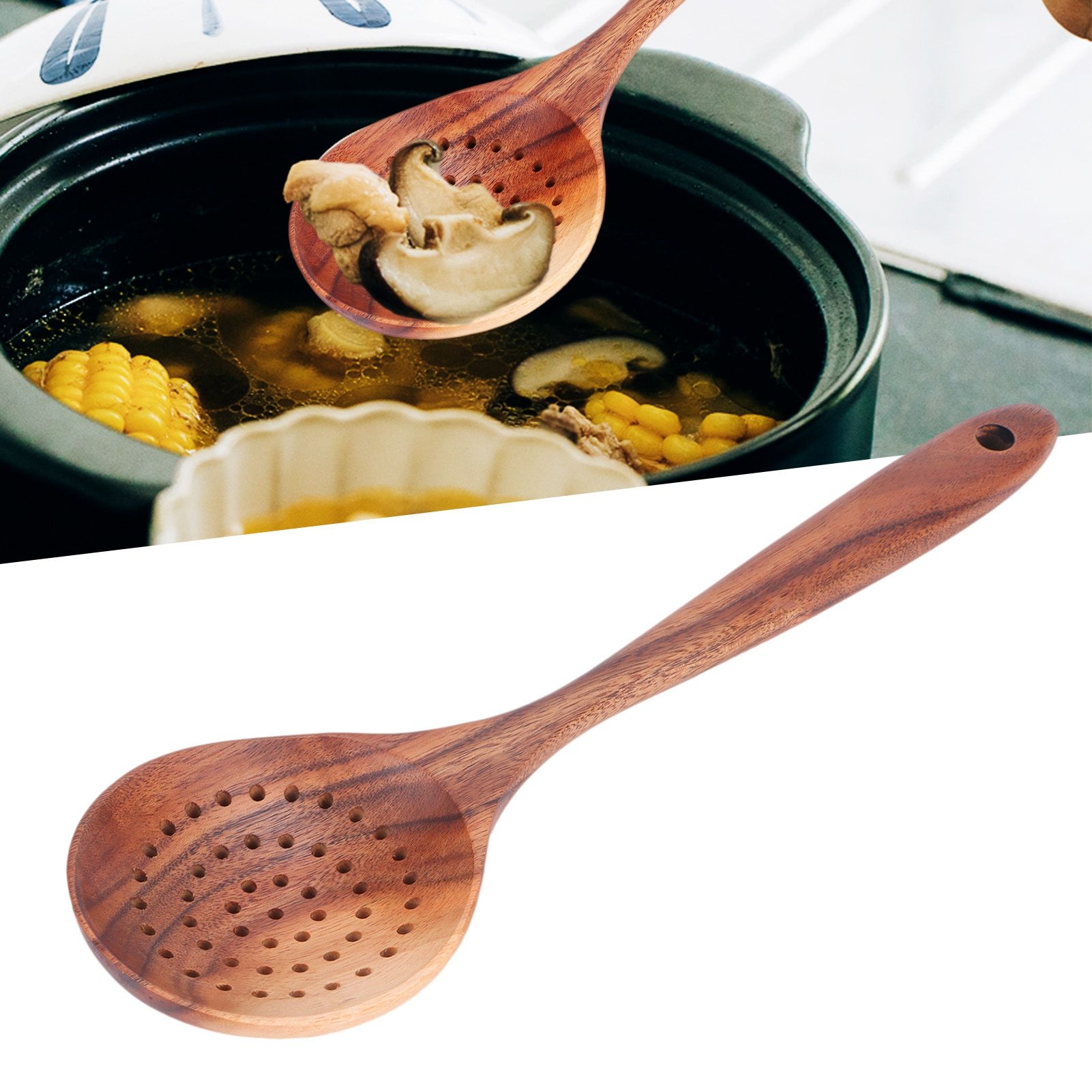 Slotted Spoon Wooden Long Handle Skimmer Scoop Kitchenware Cooking Kitchen Utensil view 12