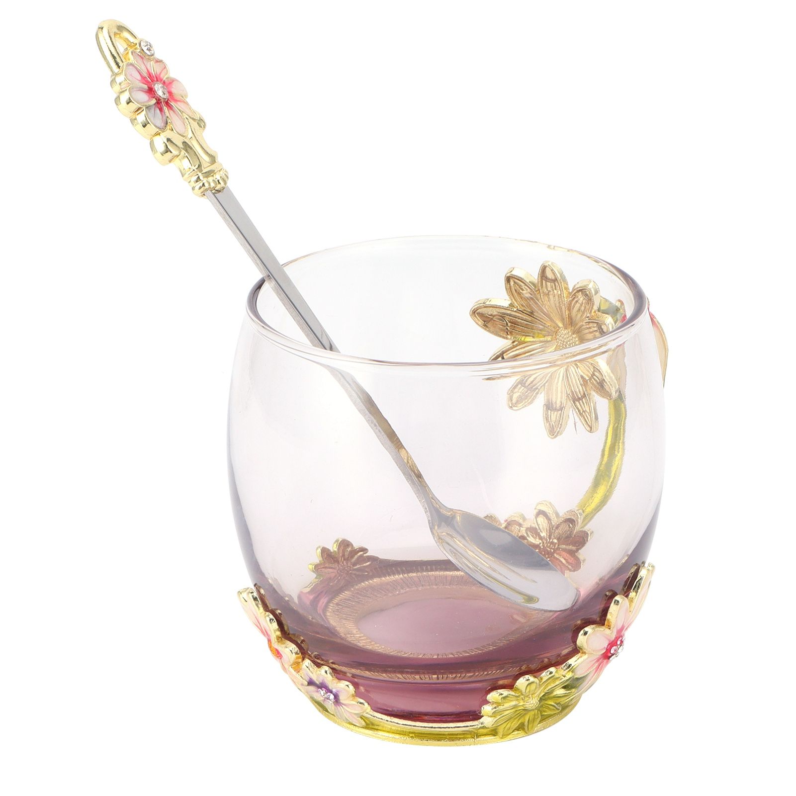 Glass Cup Innovative Flower Tea Cup with Spoon Drink Mug Birthday Christmas view 3