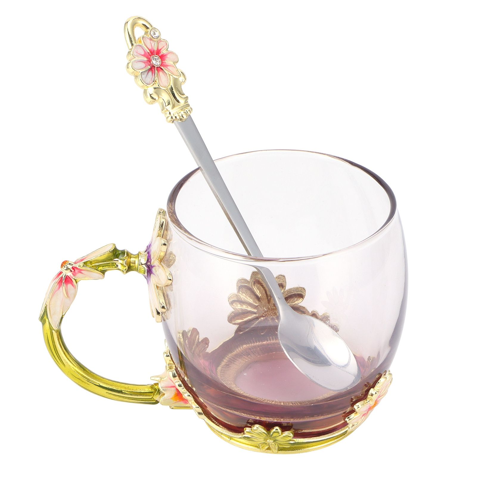 Glass Cup Innovative Flower Tea Cup with Spoon Drink Mug Birthday Christmas view 4