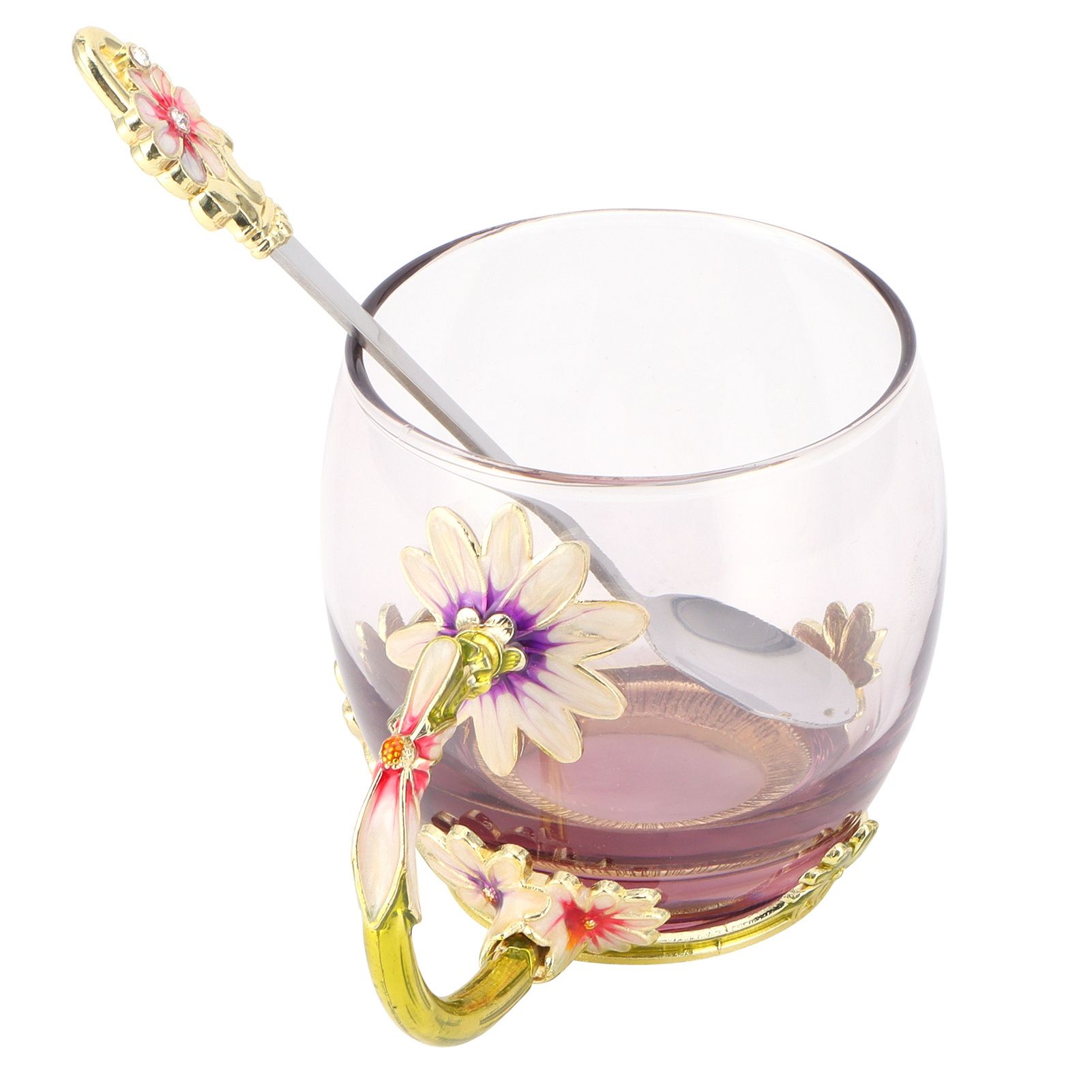 Glass Cup Innovative Flower Tea Cup with Spoon Drink Mug Birthday Christmas view 5