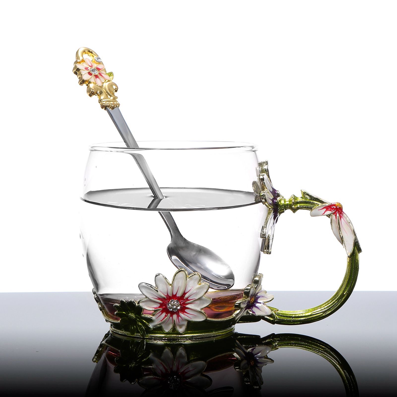 Glass Cup Innovative Flower Tea Cup with Spoon Drink Mug Birthday Christmas view 11