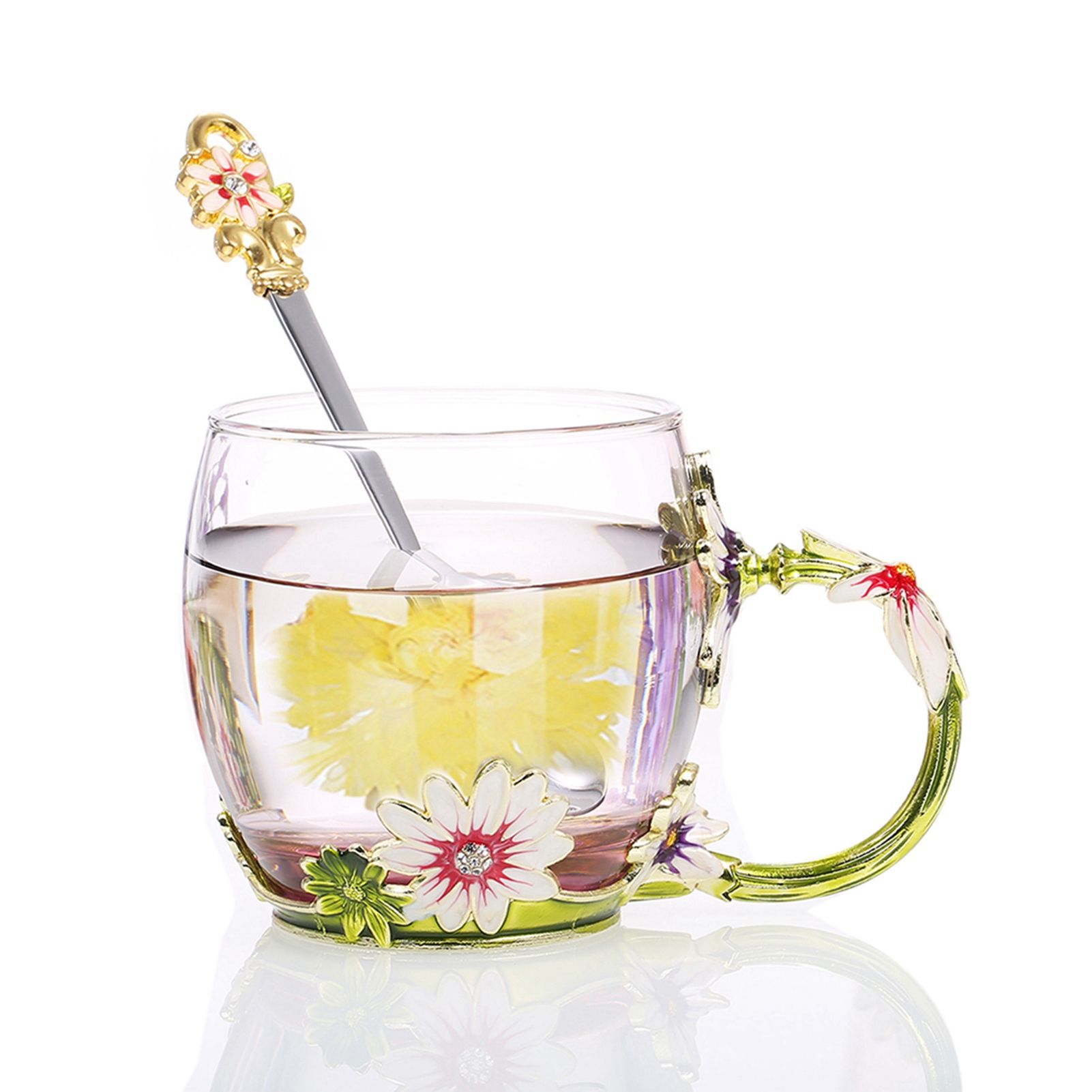 Glass Cup Innovative Flower Tea Cup with Spoon Drink Mug Birthday Christmas view 12