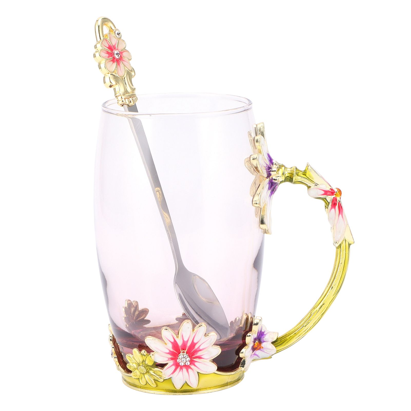 Glass Cup Innovative Flower Tea Cup with Spoon Drink Mug Birthday Christmas