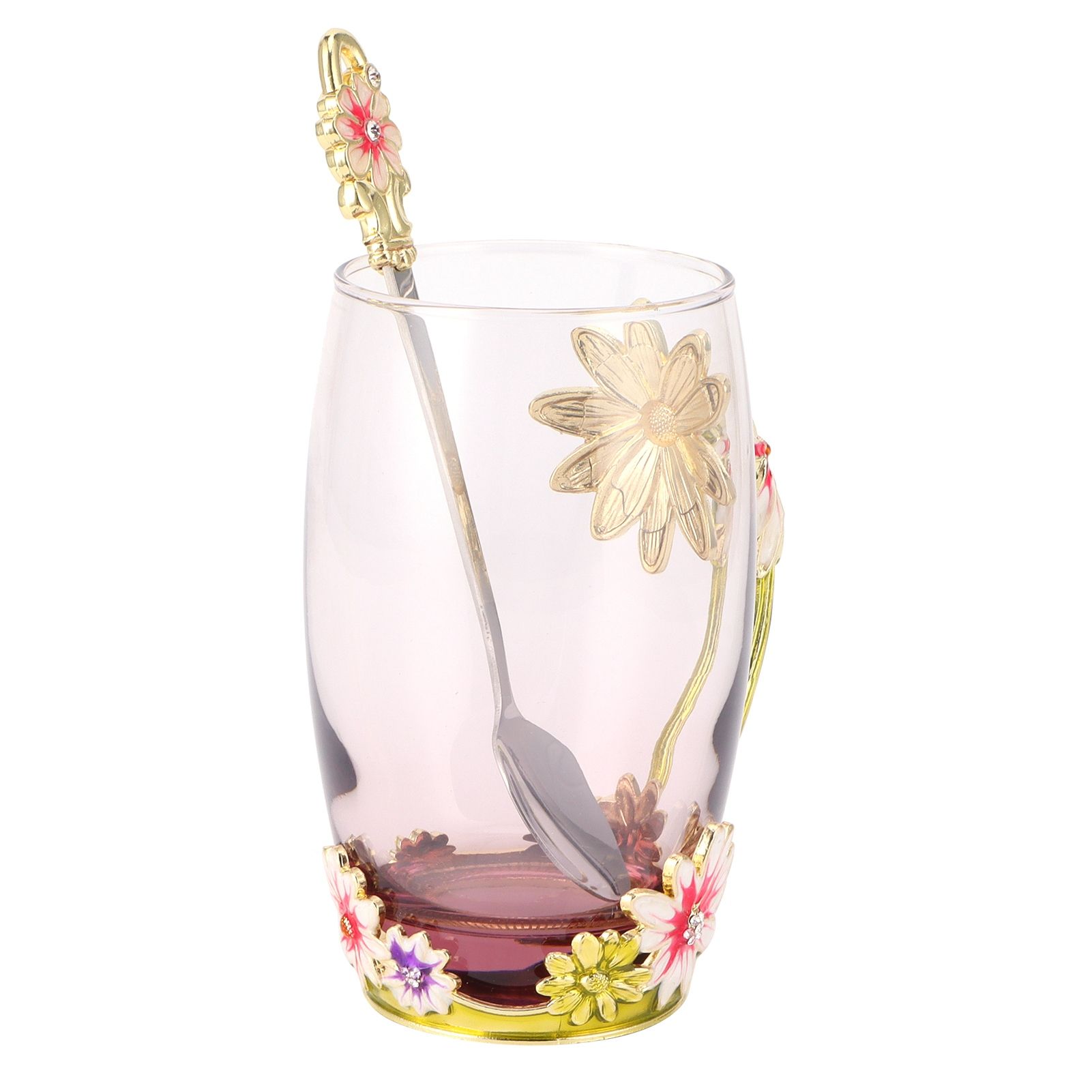 Glass Cup Innovative Flower Tea Cup with Spoon Drink Mug Birthday Christmas view 3