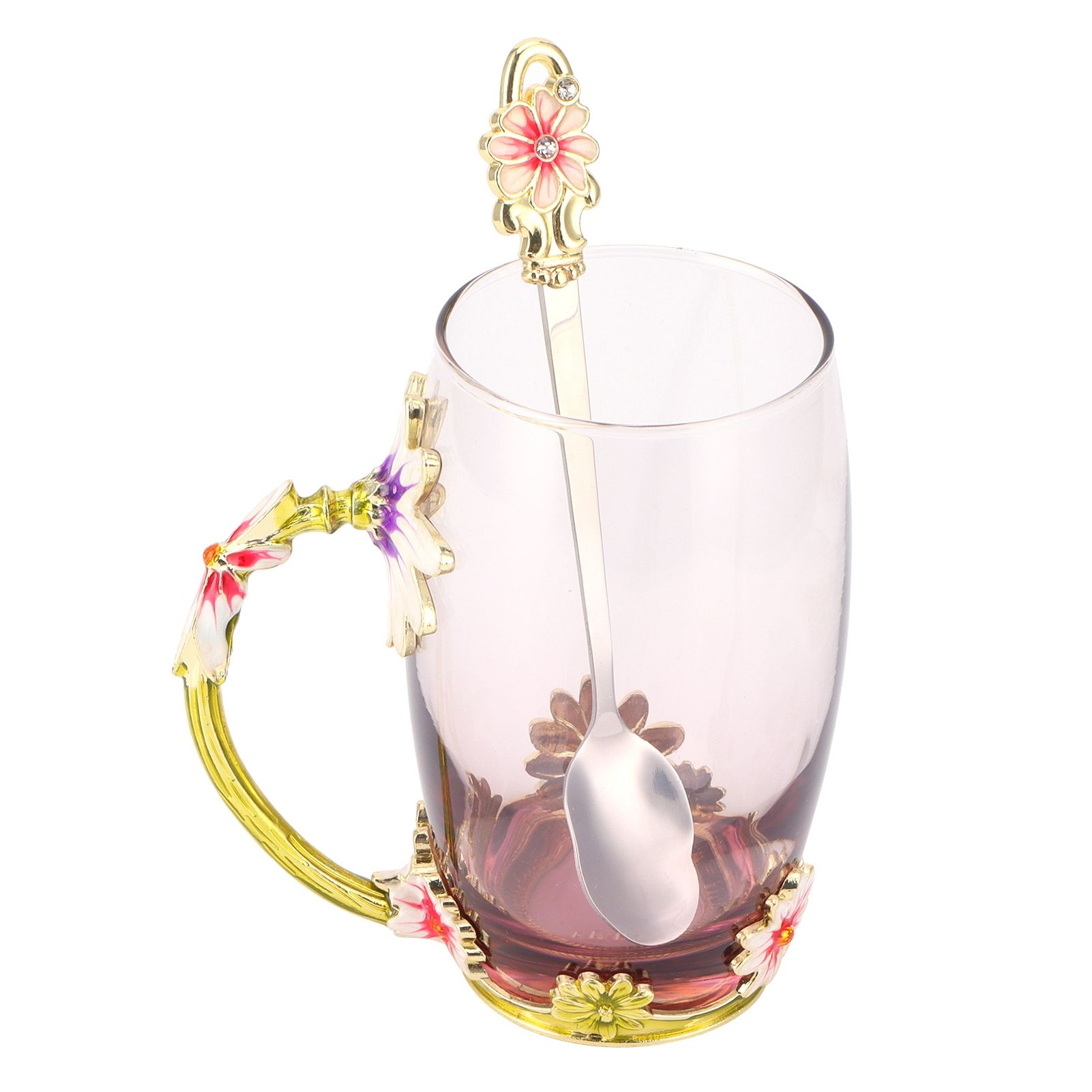 Glass Cup Innovative Flower Tea Cup with Spoon Drink Mug Birthday Christmas view 4
