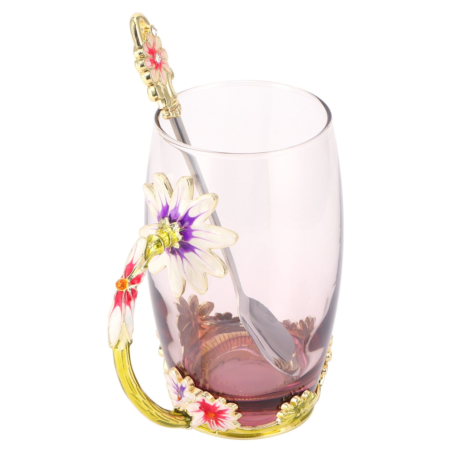 Glass Cup Innovative Flower Tea Cup with Spoon Drink Mug Birthday Christmas view 5