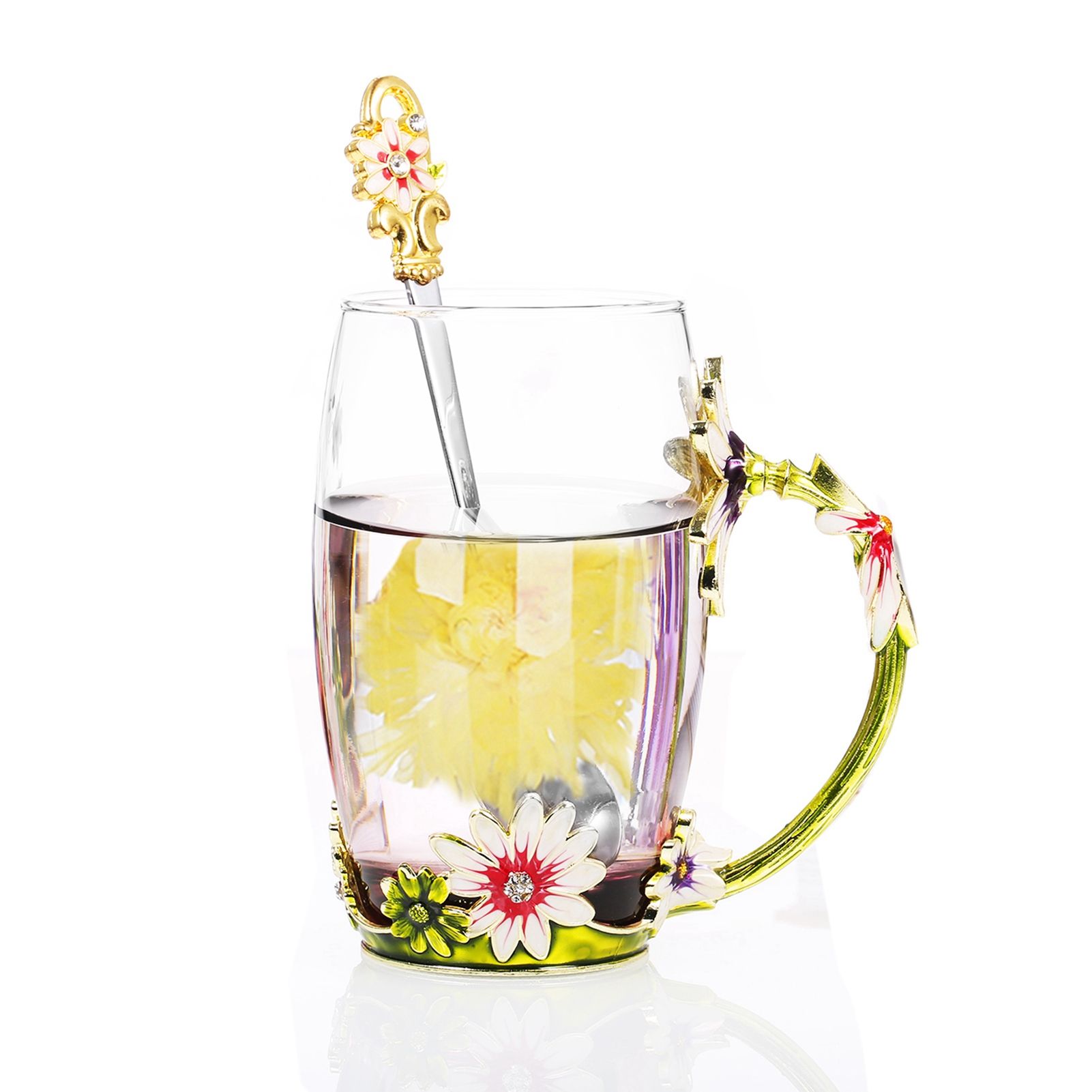 Glass Cup Innovative Flower Tea Cup with Spoon Drink Mug Birthday Christmas view 11