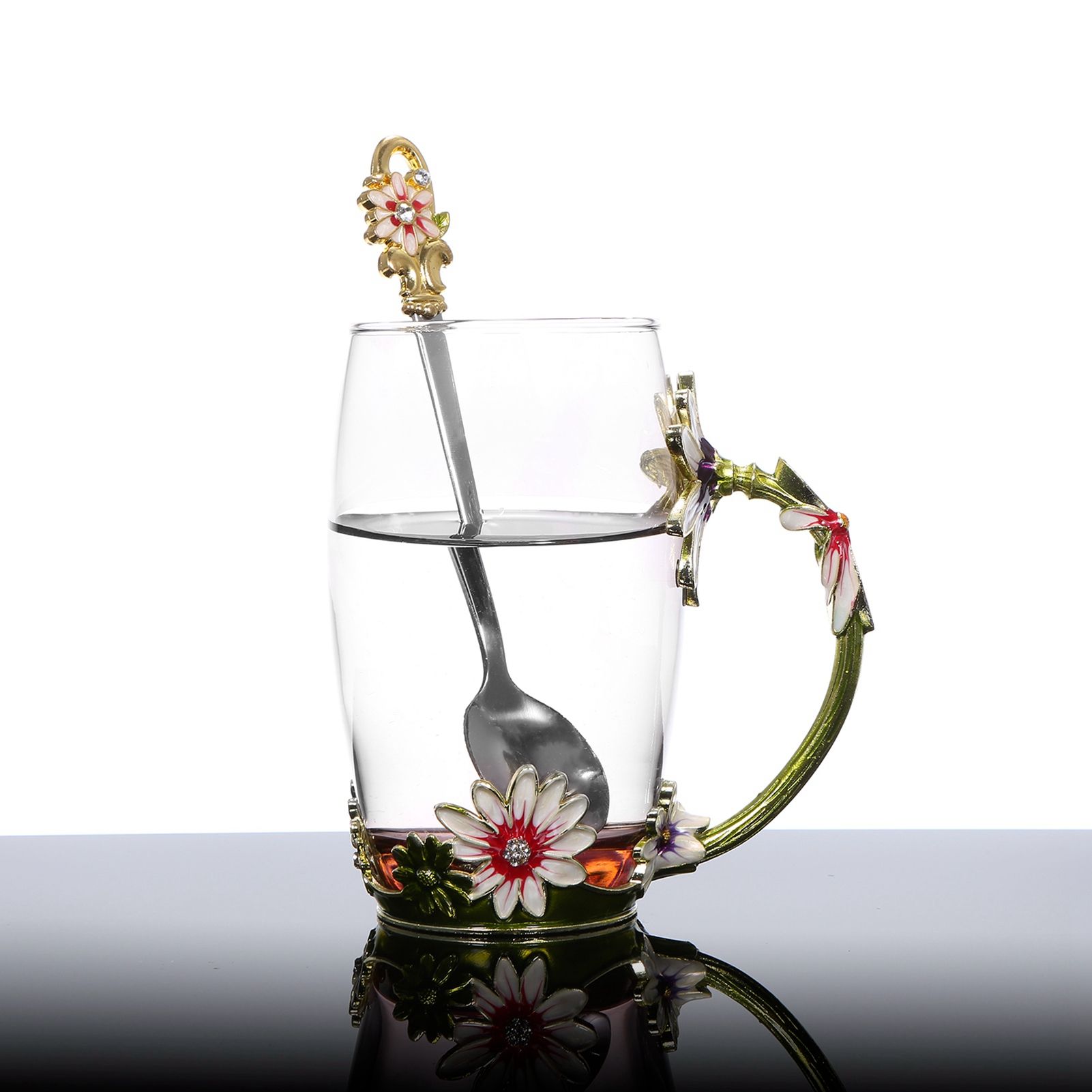 Glass Cup Innovative Flower Tea Cup with Spoon Drink Mug Birthday Christmas view 12