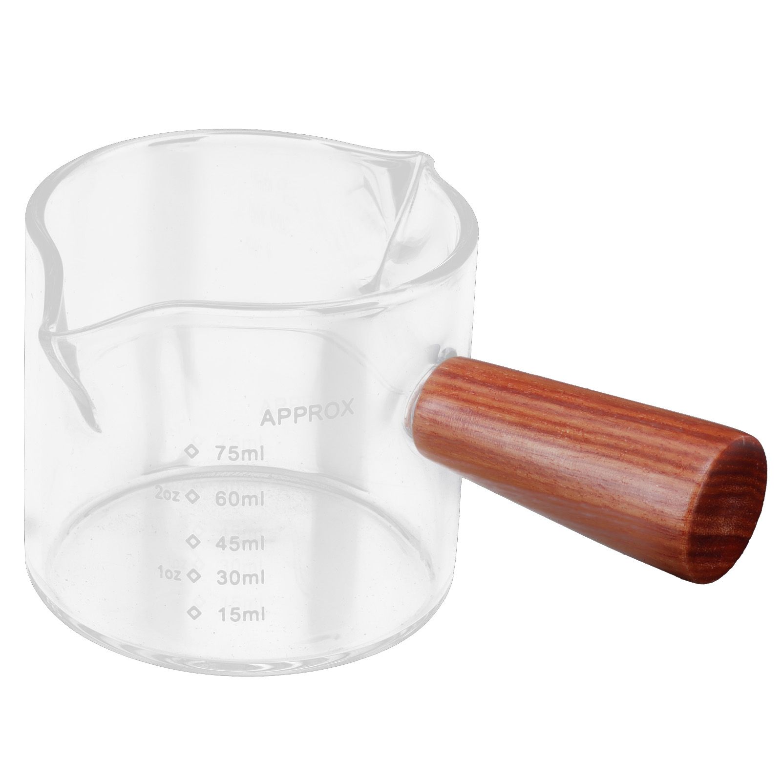 Double Spout Milk Cup with Wooden Handle Glass Coffee Measuring Mug for Home