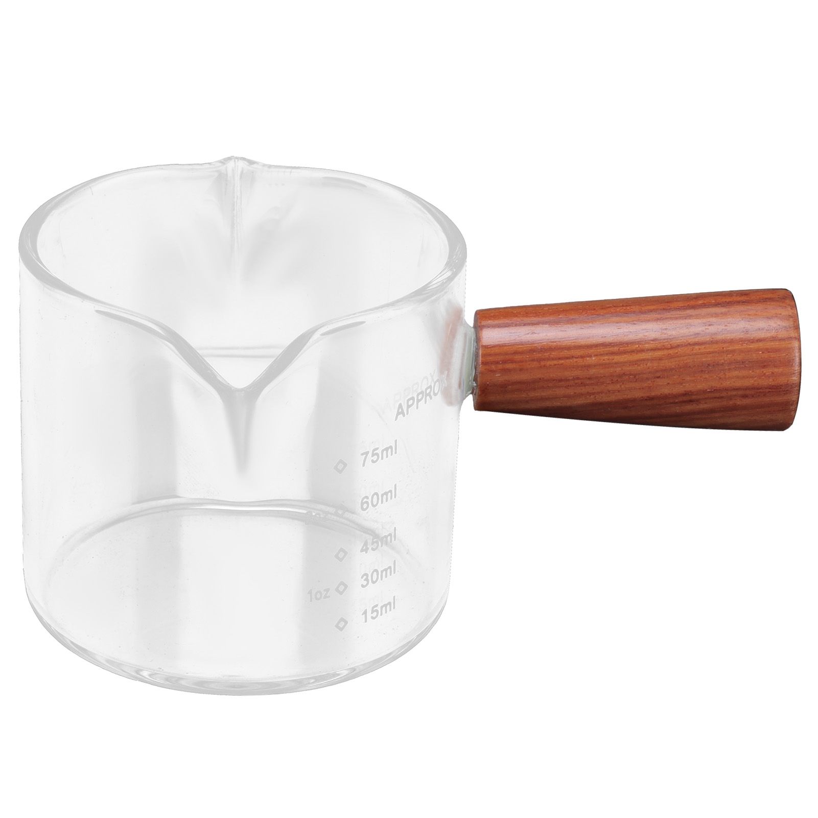 Double Spout Milk Cup with Wooden Handle Glass Coffee Measuring Mug for Home view 2