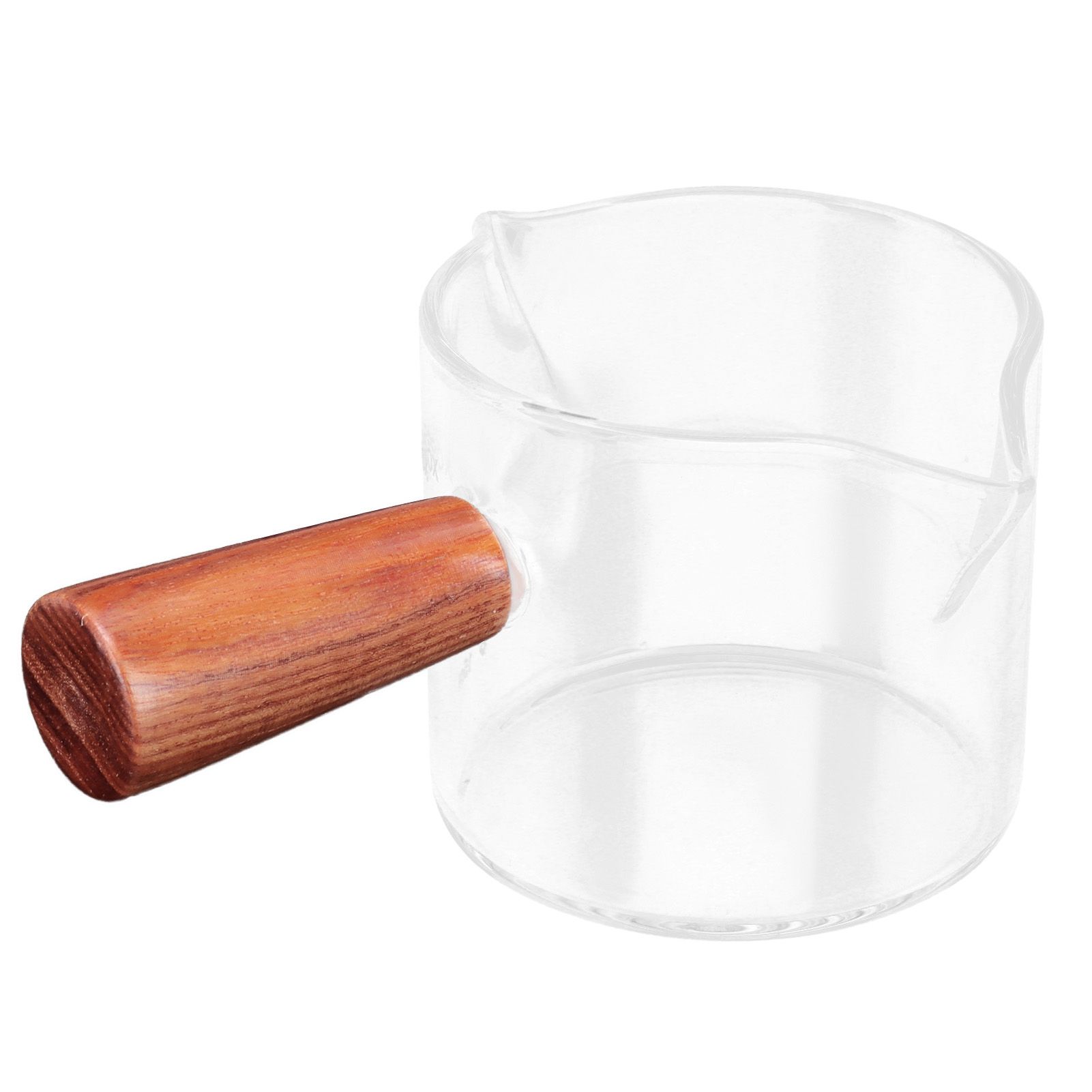 Double Spout Milk Cup with Wooden Handle Glass Coffee Measuring Mug for Home view 4