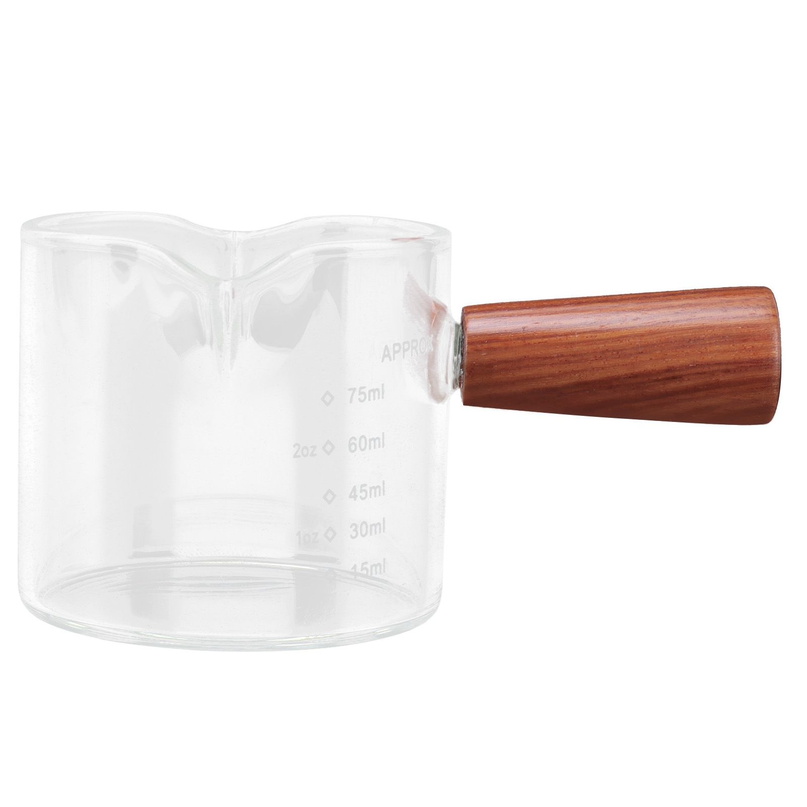 Double Spout Milk Cup with Wooden Handle Glass Coffee Measuring Mug for Home view 5