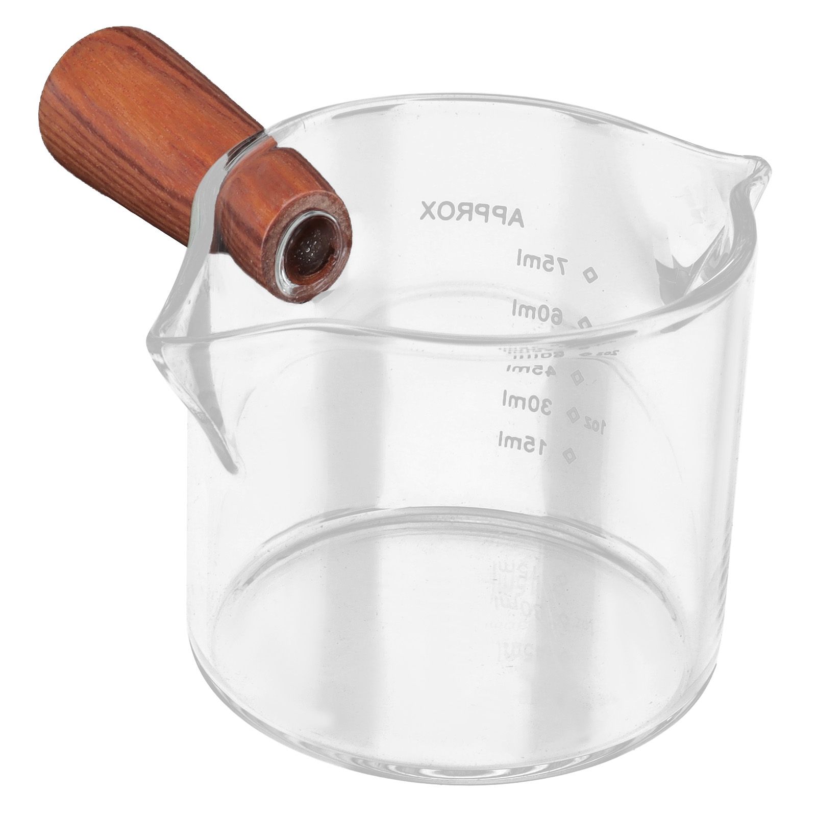 Double Spout Milk Cup with Wooden Handle Glass Coffee Measuring Mug for Home view 6