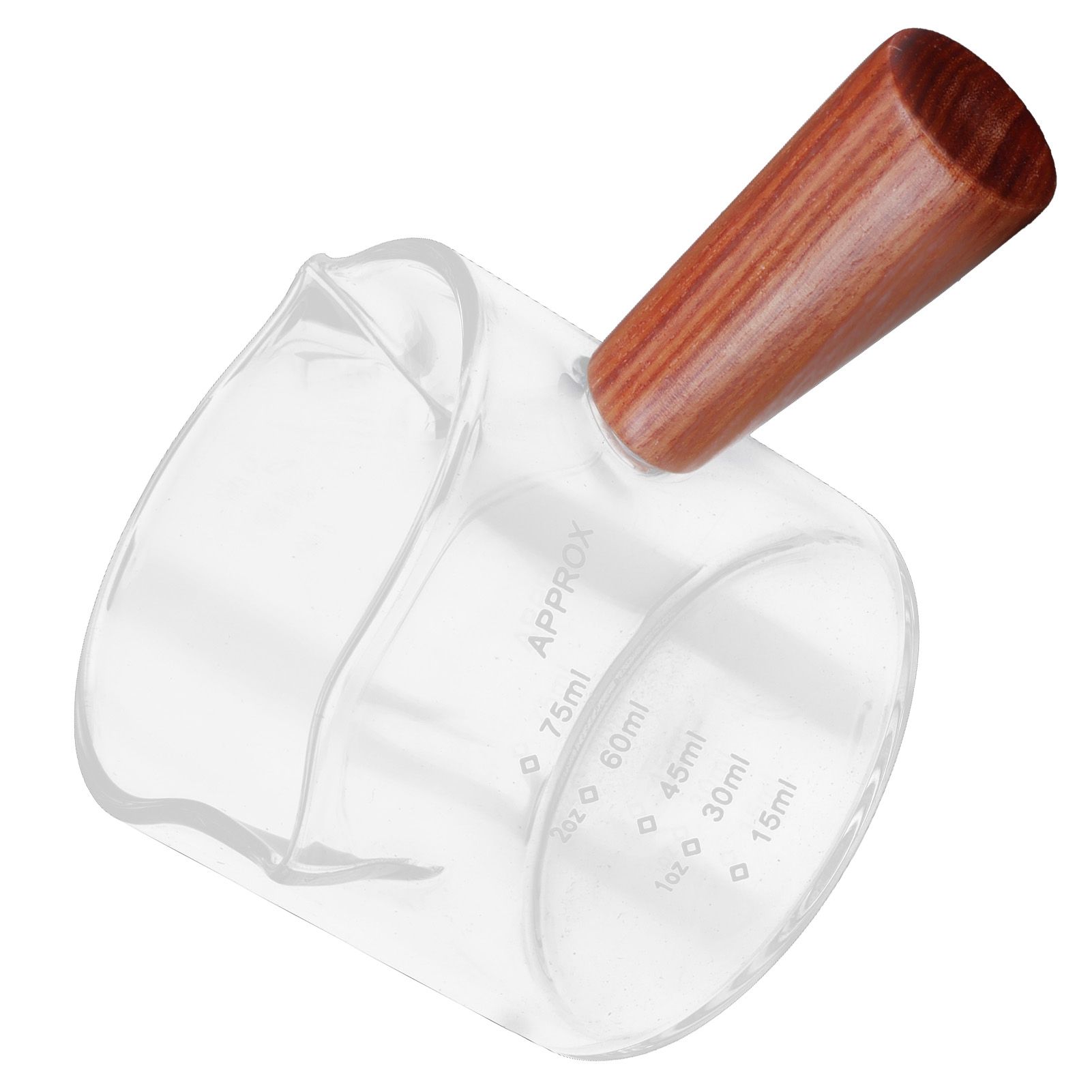 Double Spout Milk Cup with Wooden Handle Glass Coffee Measuring Mug for Home view 7
