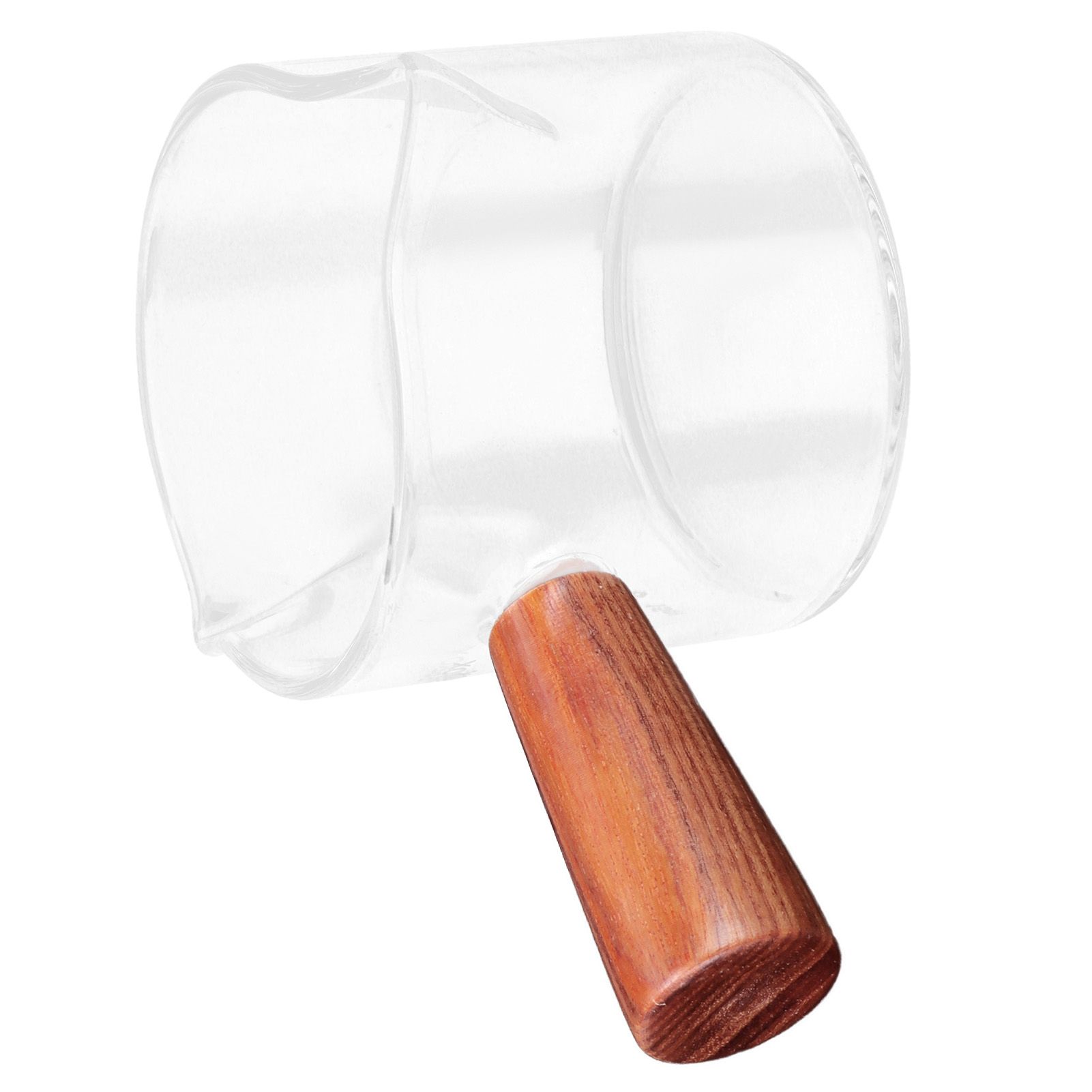 Double Spout Milk Cup with Wooden Handle Glass Coffee Measuring Mug for Home view 8