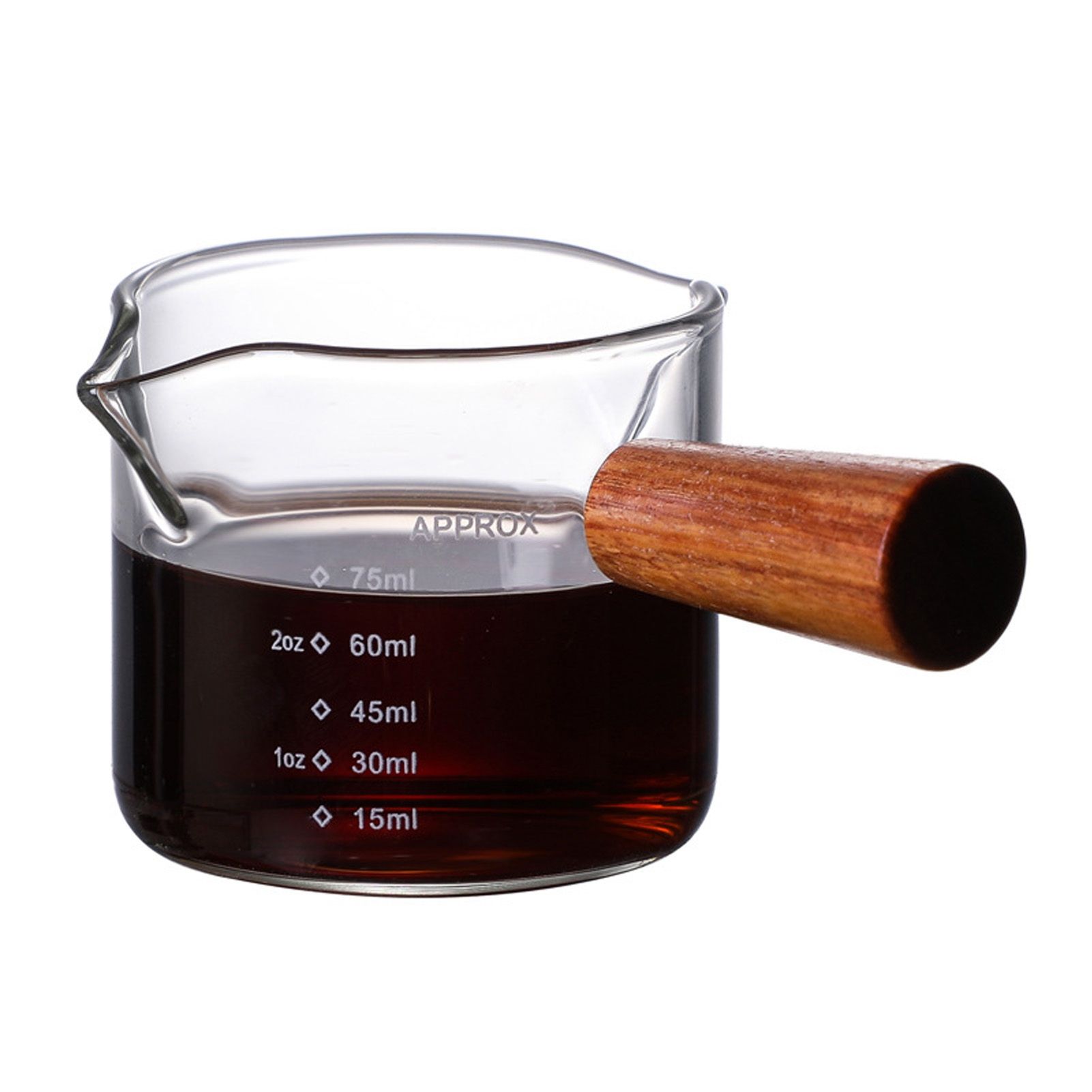 Double Spout Milk Cup with Wooden Handle Glass Coffee Measuring Mug for Home view 11