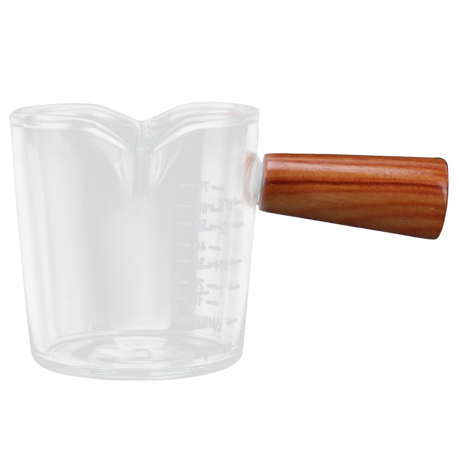 Double Spout Milk Cup with Wooden Handle Glass Coffee Measuring Mug for Home