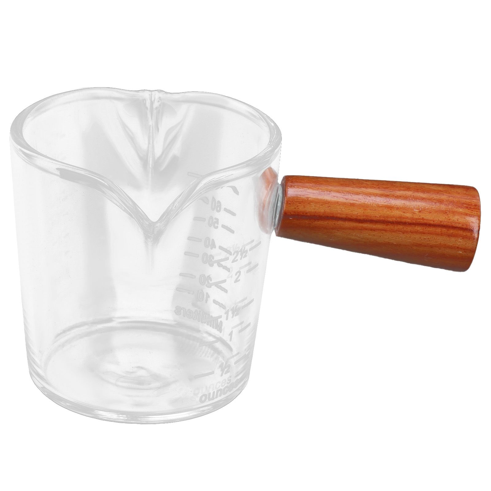 Double Spout Milk Cup with Wooden Handle Glass Coffee Measuring Mug for Home view 2