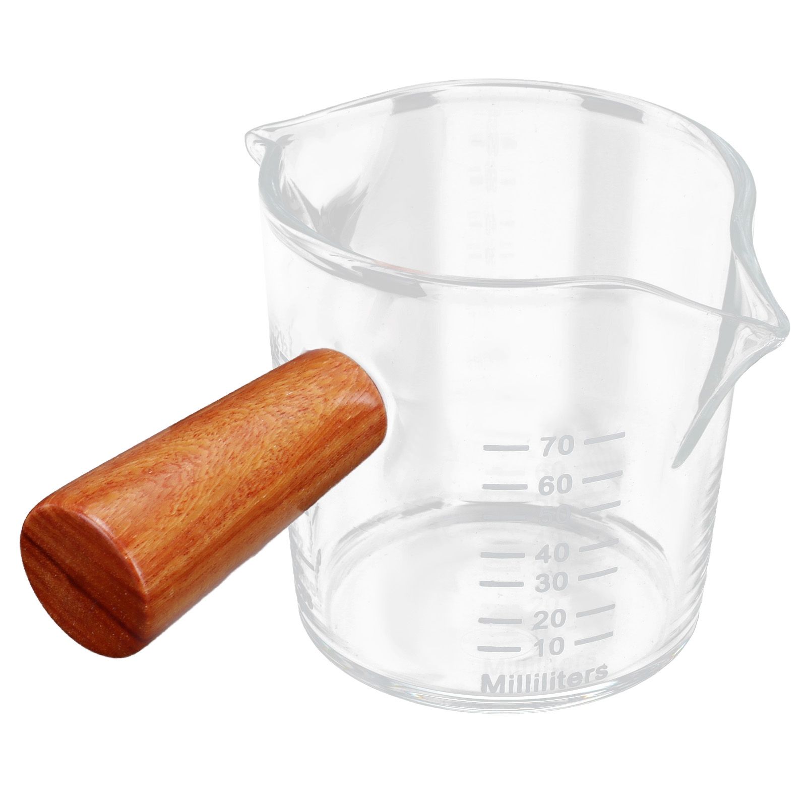Double Spout Milk Cup with Wooden Handle Glass Coffee Measuring Mug for Home view 3