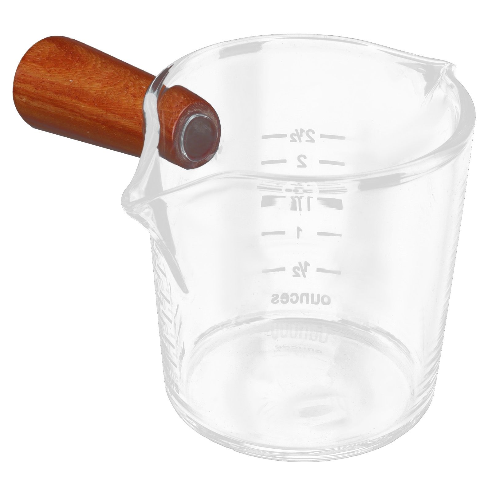 Double Spout Milk Cup with Wooden Handle Glass Coffee Measuring Mug for Home view 4