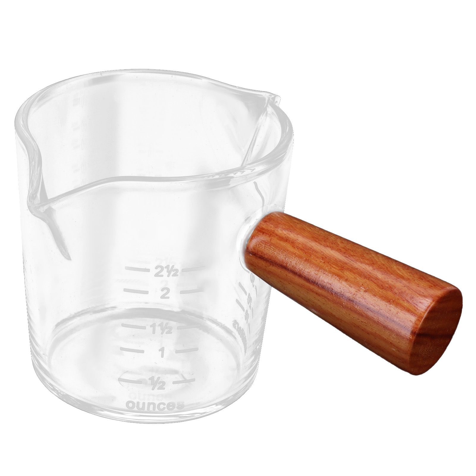 Double Spout Milk Cup with Wooden Handle Glass Coffee Measuring Mug for Home view 5