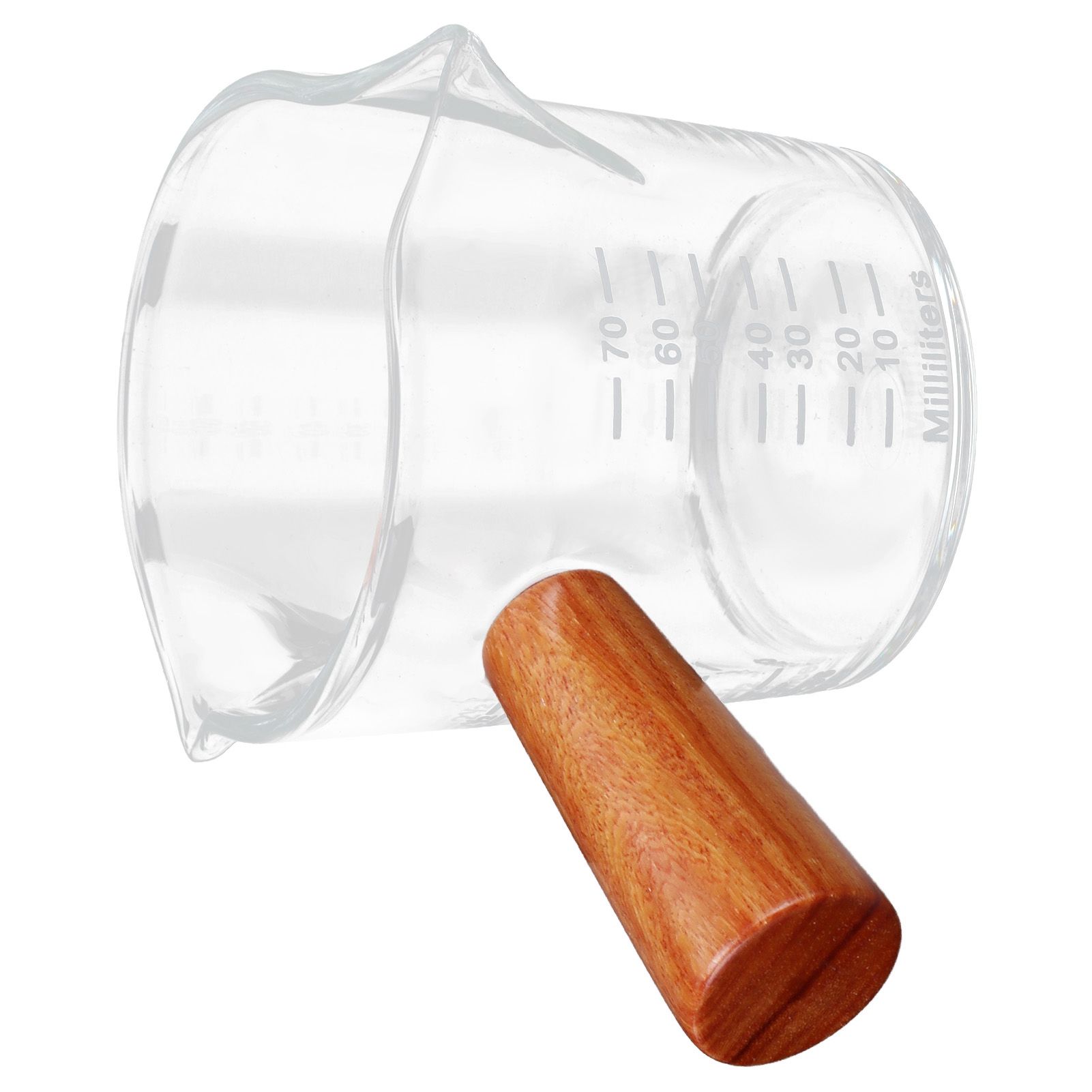 Double Spout Milk Cup with Wooden Handle Glass Coffee Measuring Mug for Home view 10