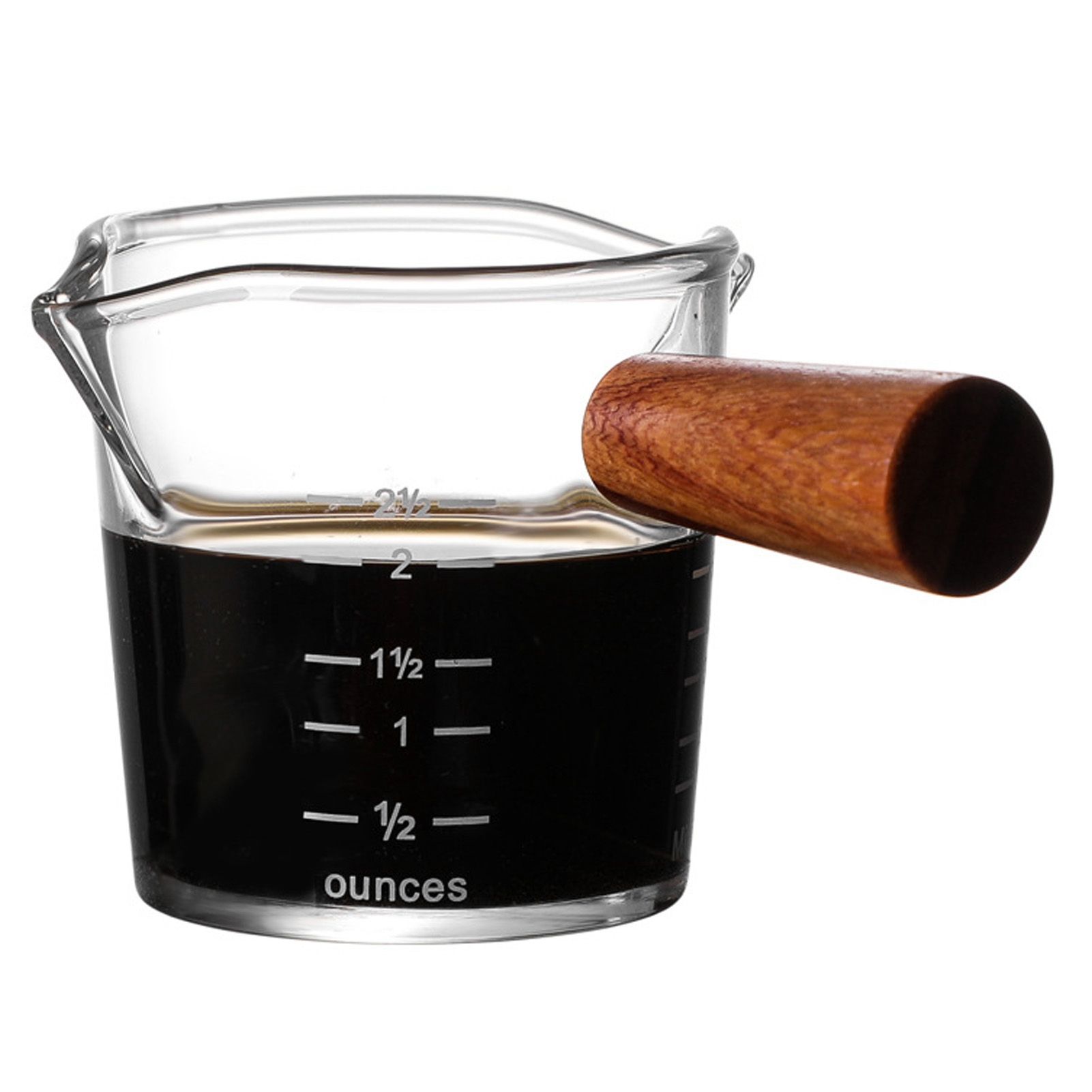 Double Spout Milk Cup with Wooden Handle Glass Coffee Measuring Mug for Home view 11