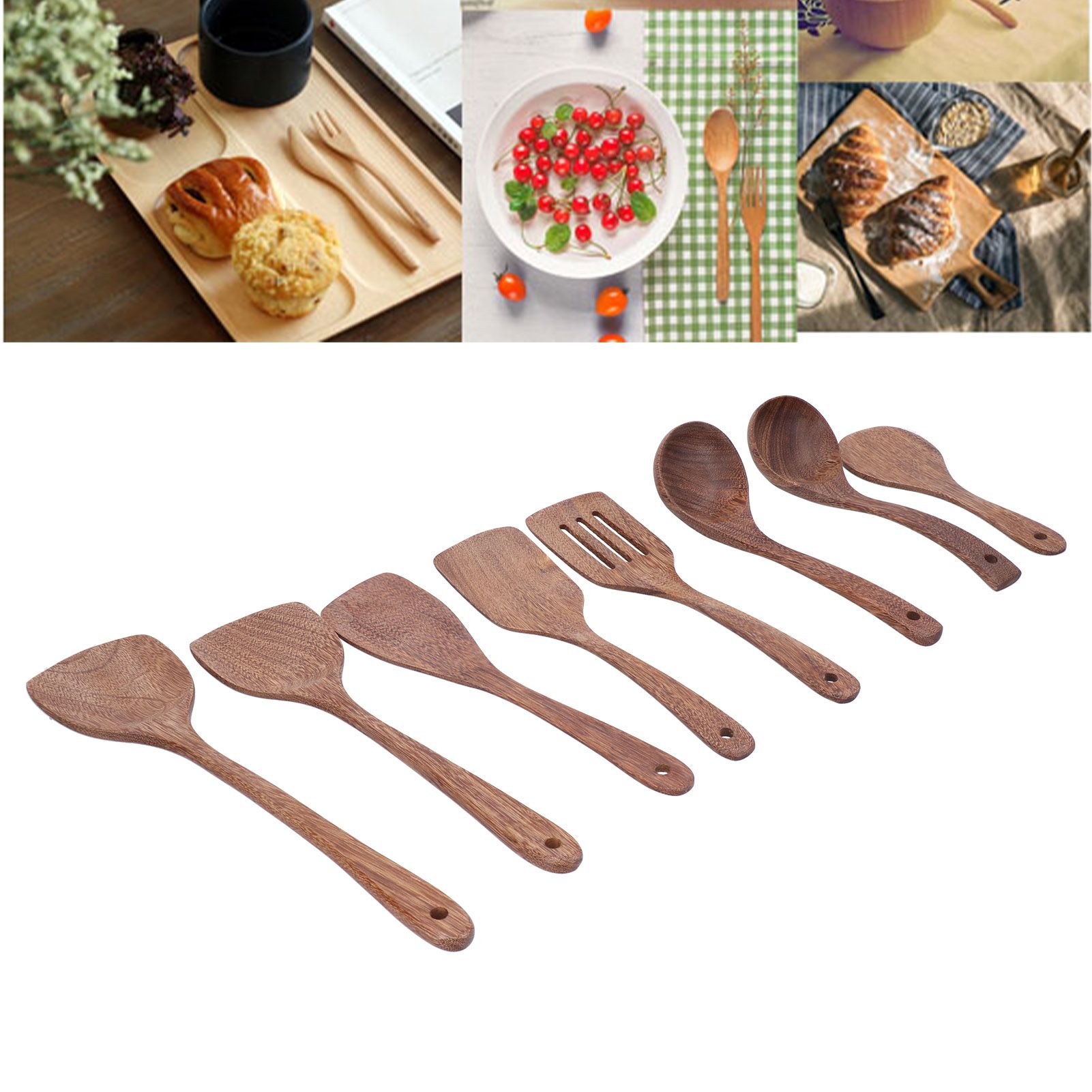 8Pcs Kitchen Tools Set Wooden Spatula Shovel Spoons Mixing Stirring Serving view 12