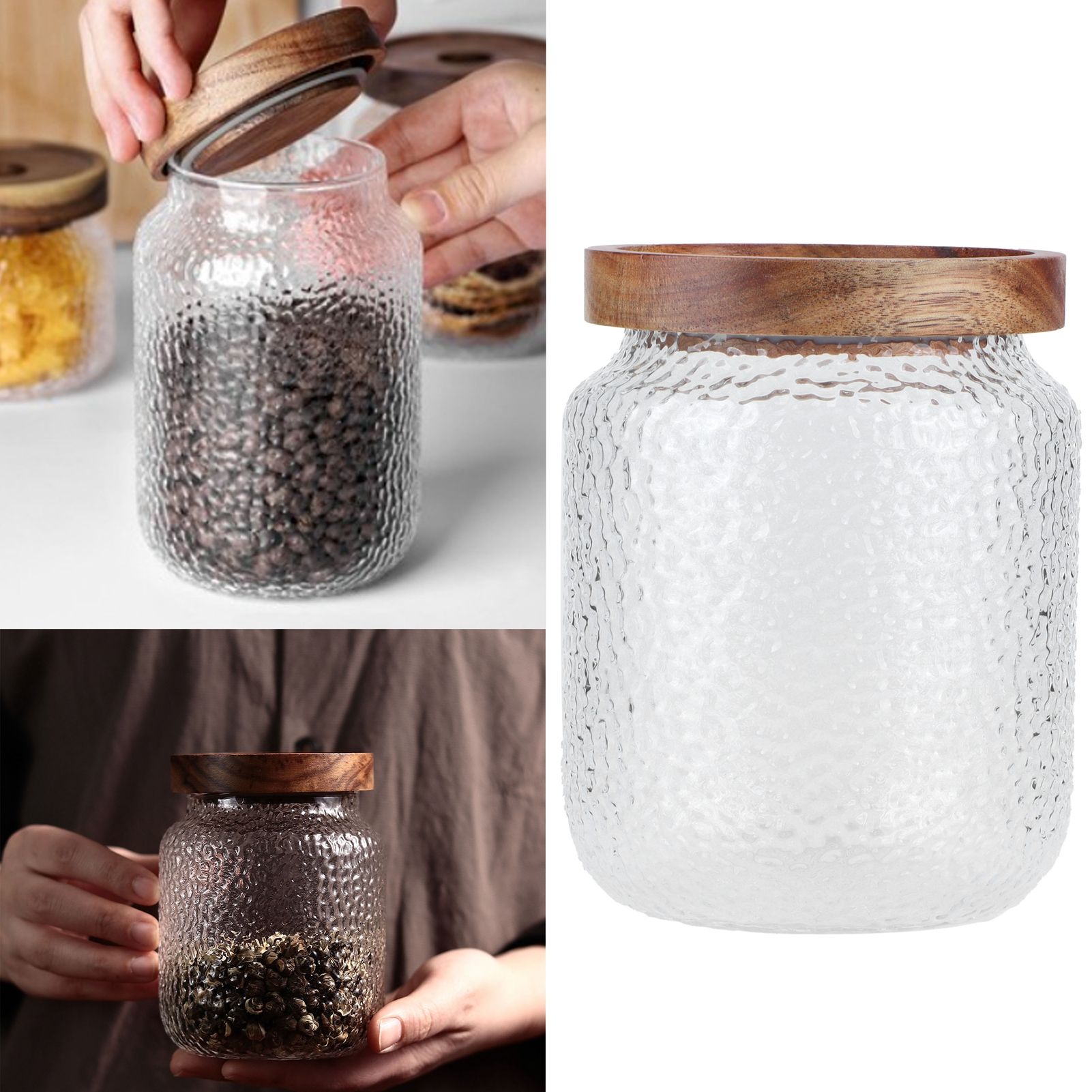 Glass Jar Set Wide Storage Canister with Airtight Wood Lid for Coffee Bean view 11