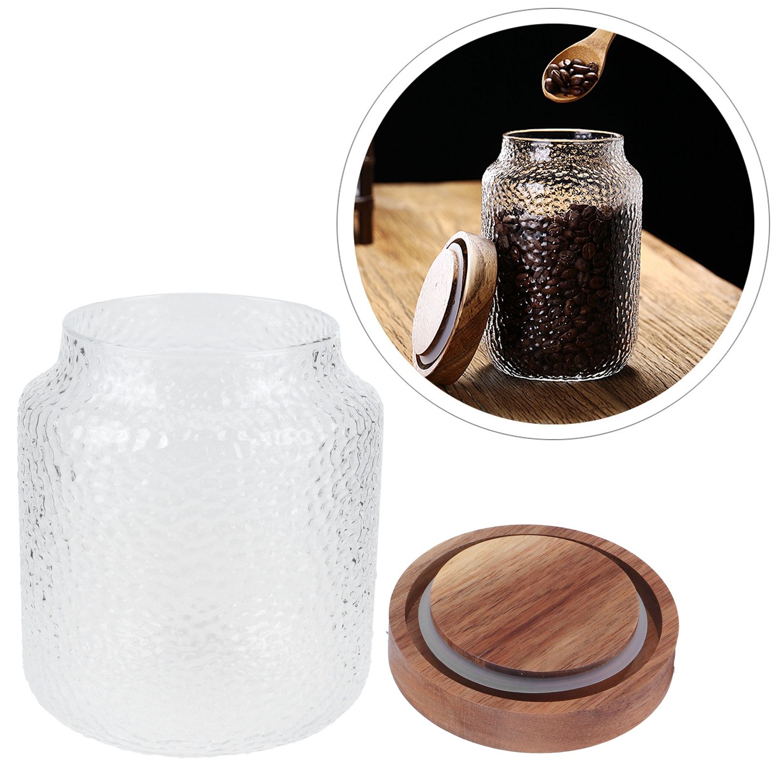 Glass Jar Set Wide Storage Canister with Airtight Wood Lid for Coffee Bean view 12