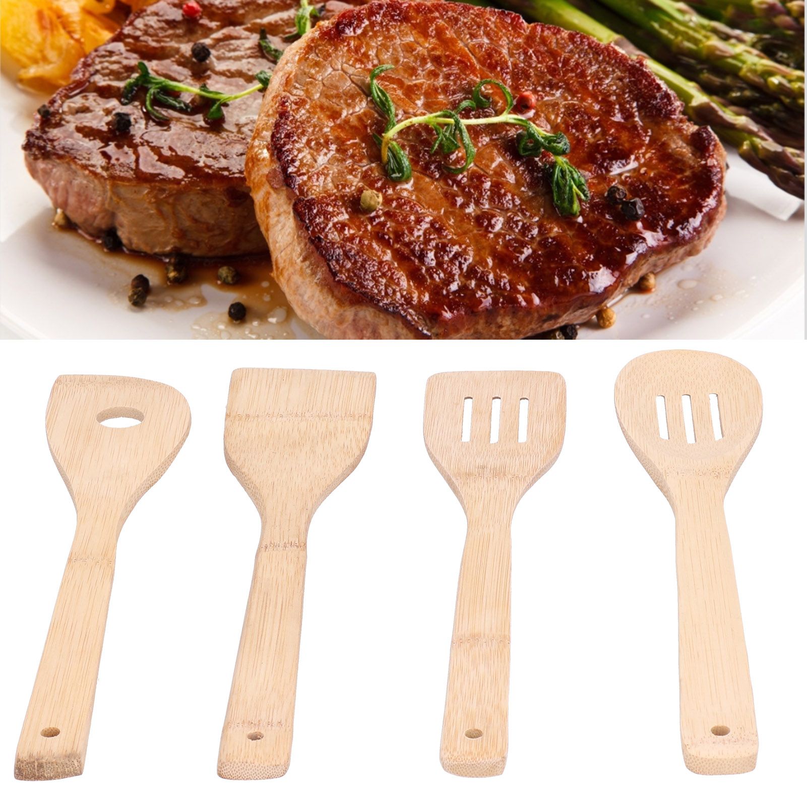 4Pcs/Set Cooking Spoon Square Spatula Circular Slotted Spatula Kitchen Utensil view 11