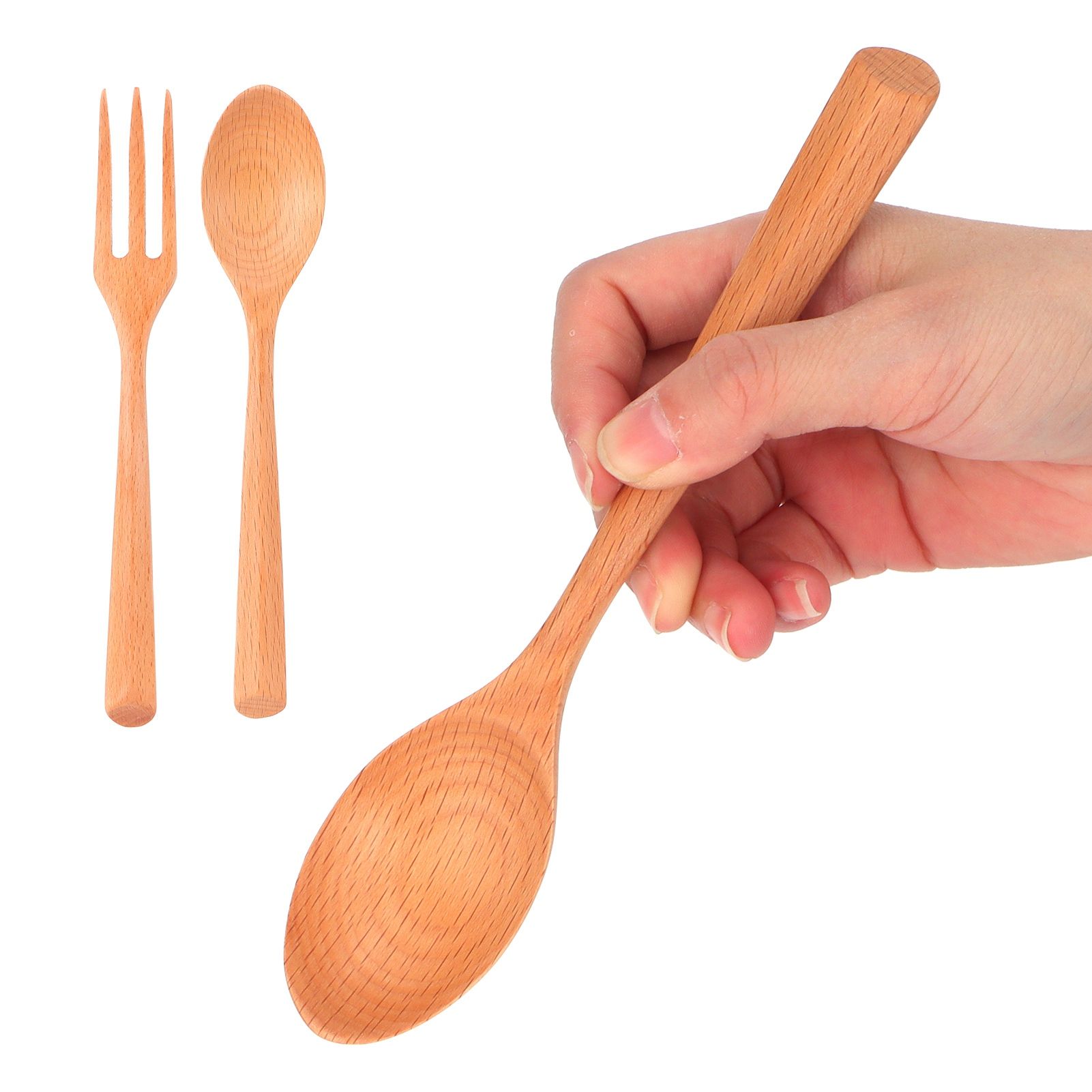 2Pcs/Set Heat Resistance Wood Fork and Spoon Durable Kitchen Utensil for Home view 9