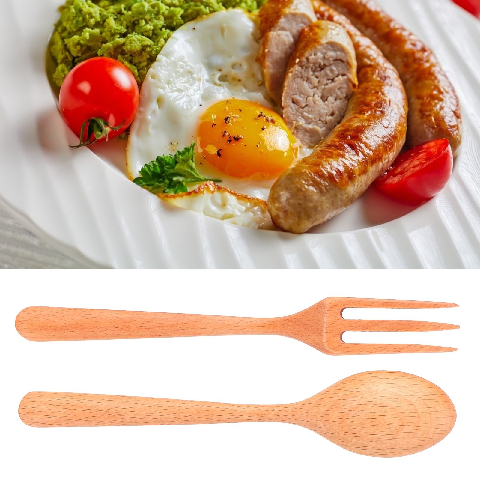 2Pcs/Set Heat Resistance Wood Fork and Spoon Durable Kitchen Utensil for Home view 11