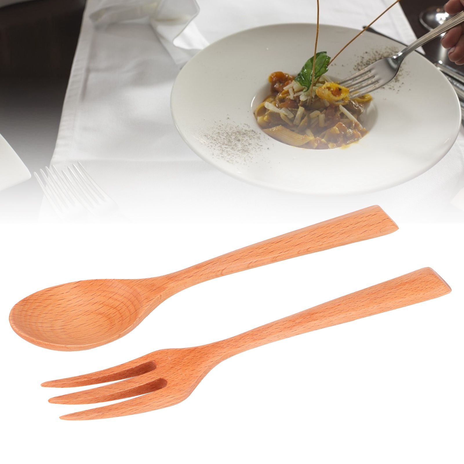 2Pcs/Set Heat Resistance Wood Fork and Spoon Durable Kitchen Utensil for Home view 12