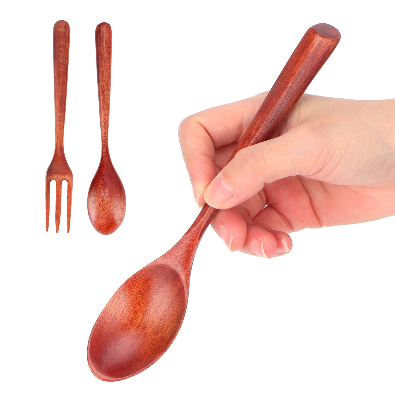 2Pcs/Set Heat Resistance Wood Fork and Spoon Durable Kitchen Utensil for Home