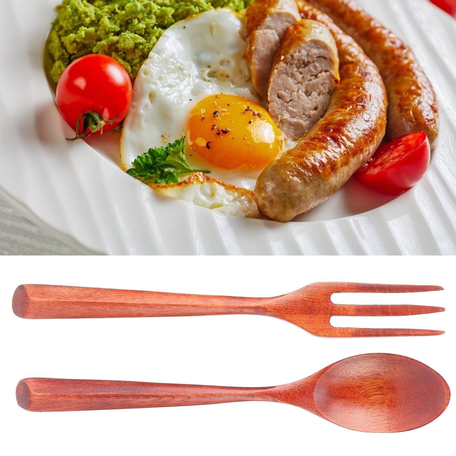 2Pcs/Set Heat Resistance Wood Fork and Spoon Durable Kitchen Utensil for Home view 11